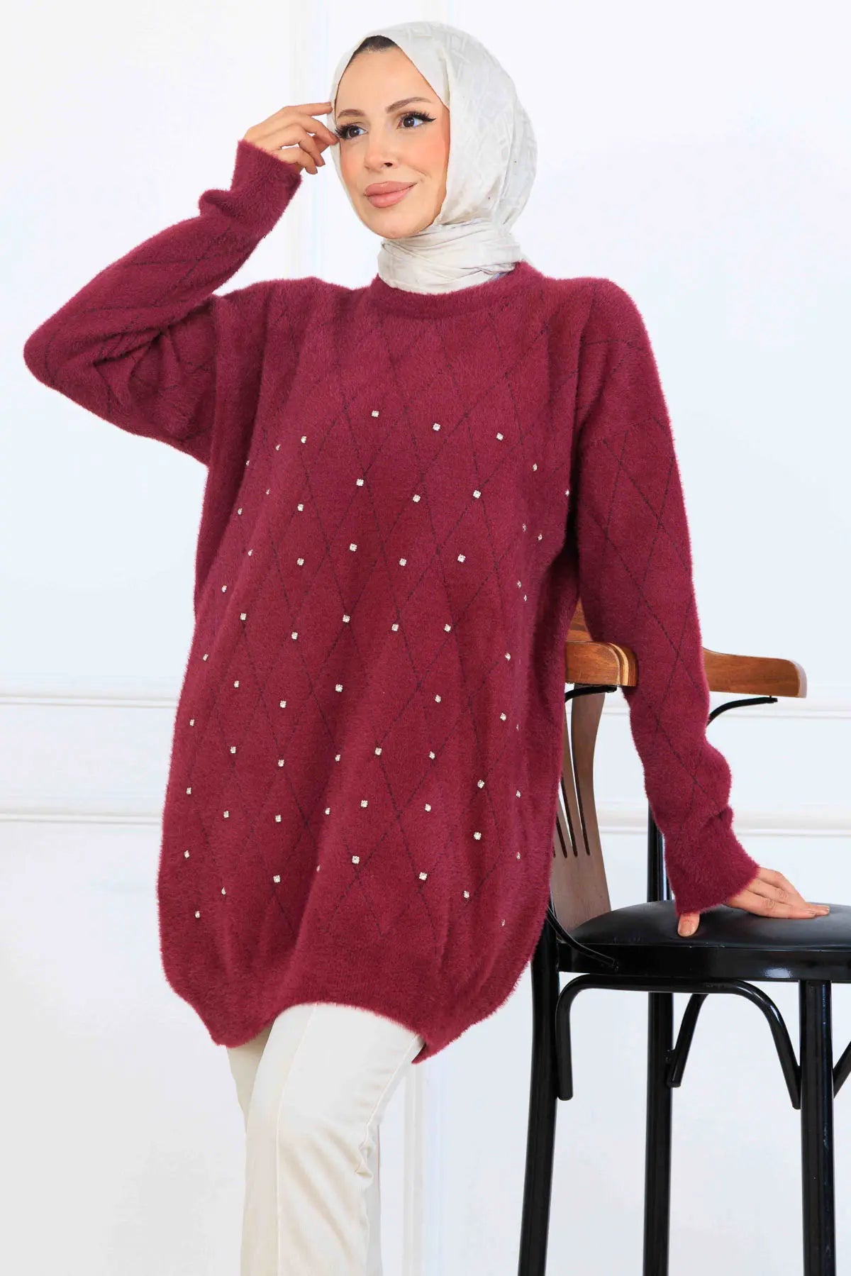 Stone-Detail Knit Tunic, view 2