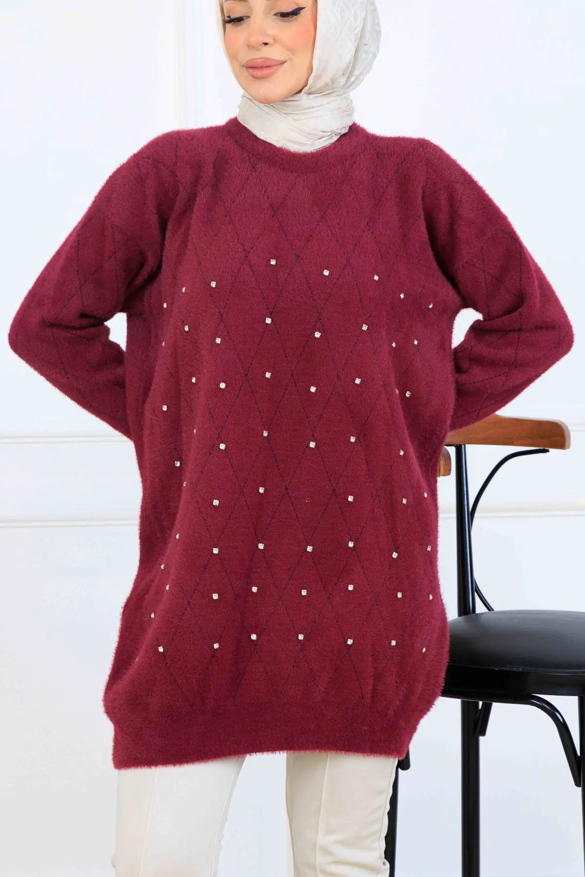 Stone-Detail Knit Tunic, view 3