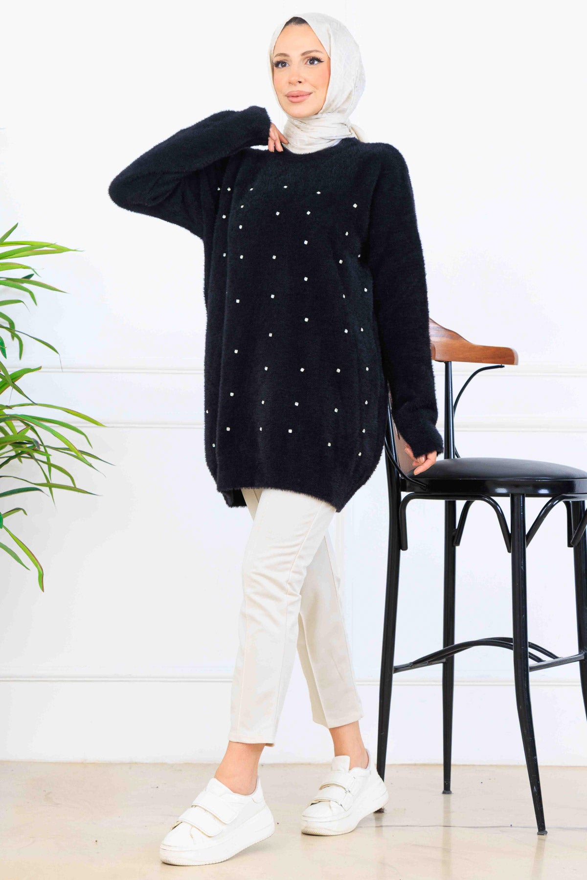 Stone-Detail Knit Tunic by NEOMODEST