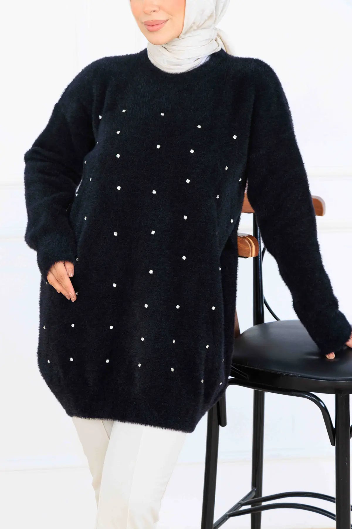 Stone-Detail Knit Tunic, view 2