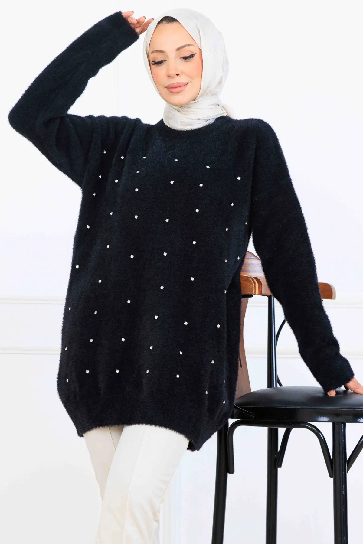 Stone-Detail Knit Tunic, view 3