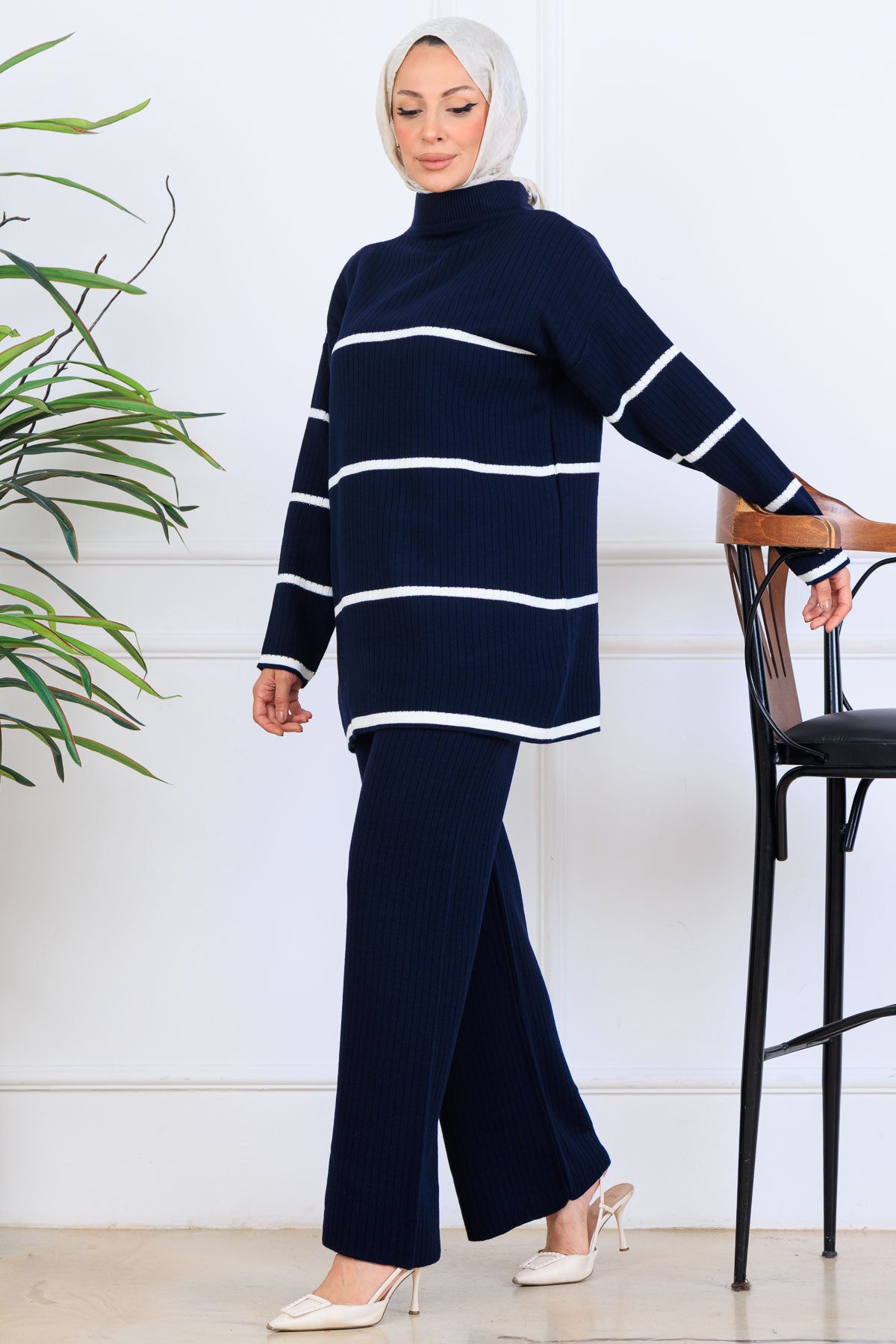 Ribbed Stripe-Detail Knitwear Suit by NEOMODEST