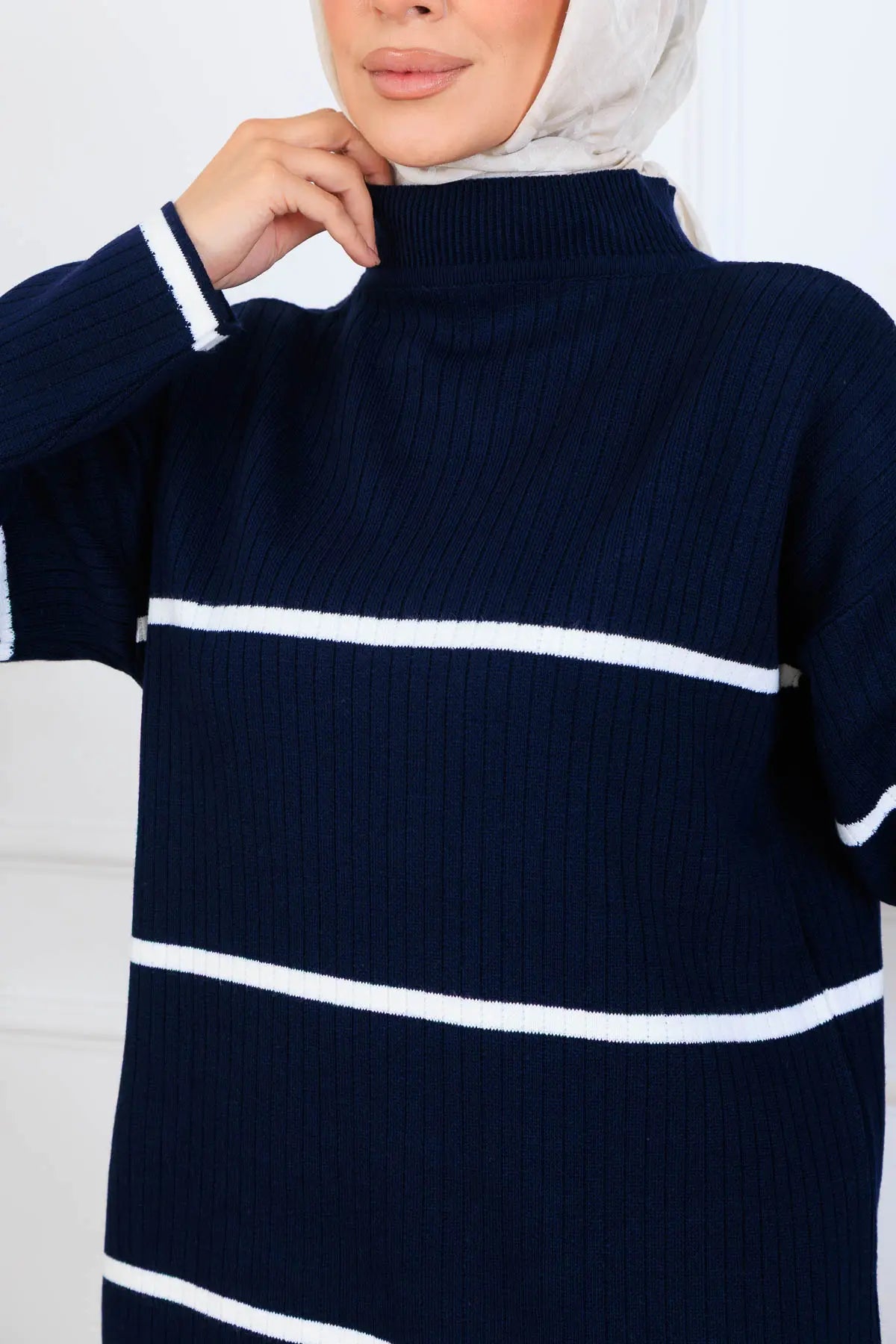 Ribbed Stripe-Detail Knitwear Suit, view 3