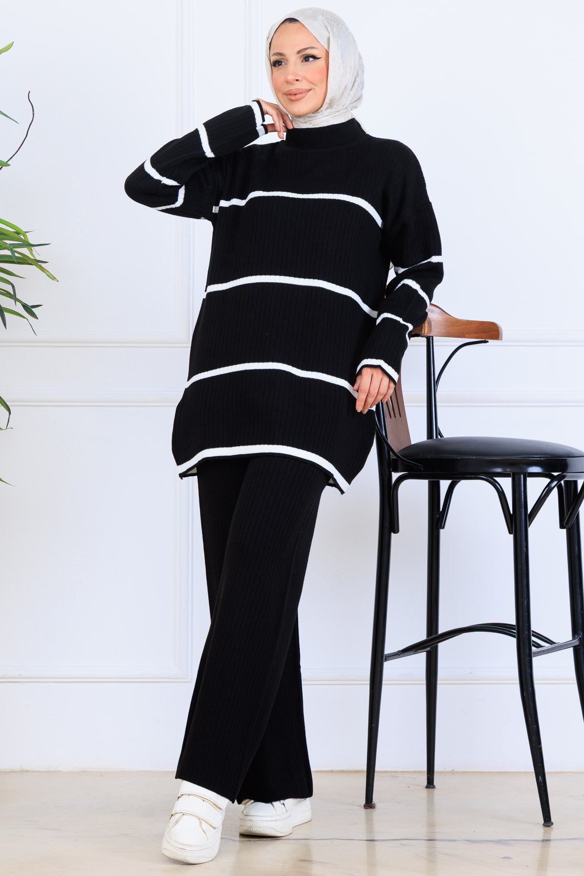 Ribbed Stripe-Detail Knitwear Suit by NEOMODEST