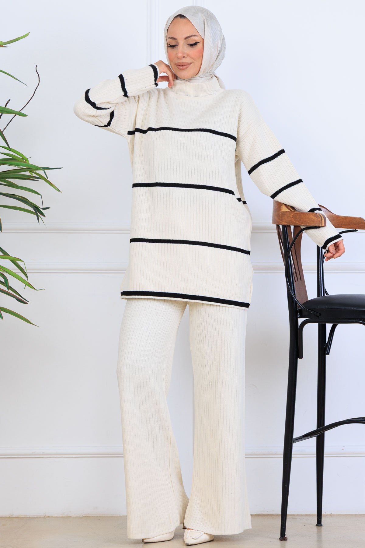 Ribbed Stripe-Detail Knitwear Suit by NEOMODEST