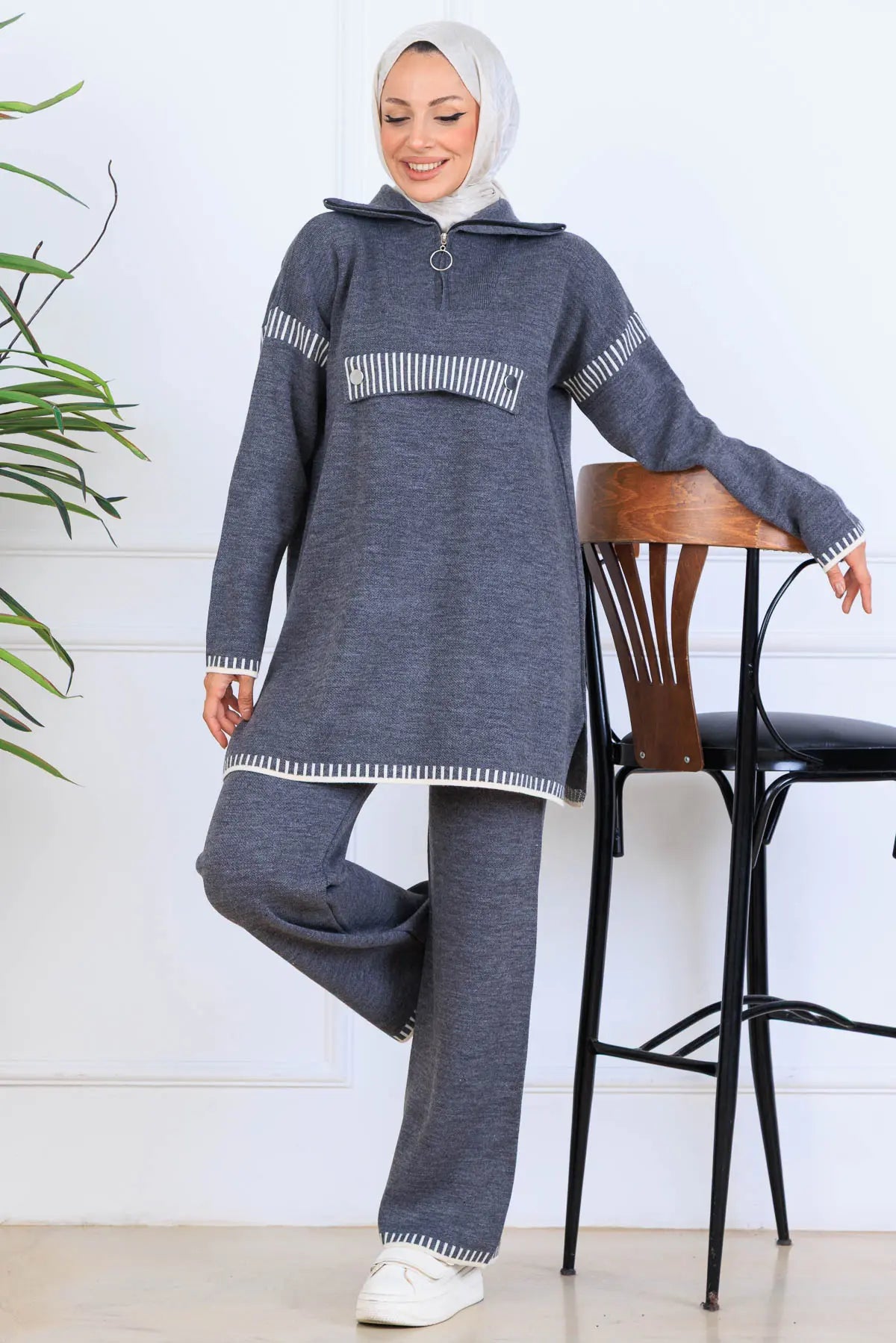 NEOMODEST Zippered Collar Knitwear Suit, view 2