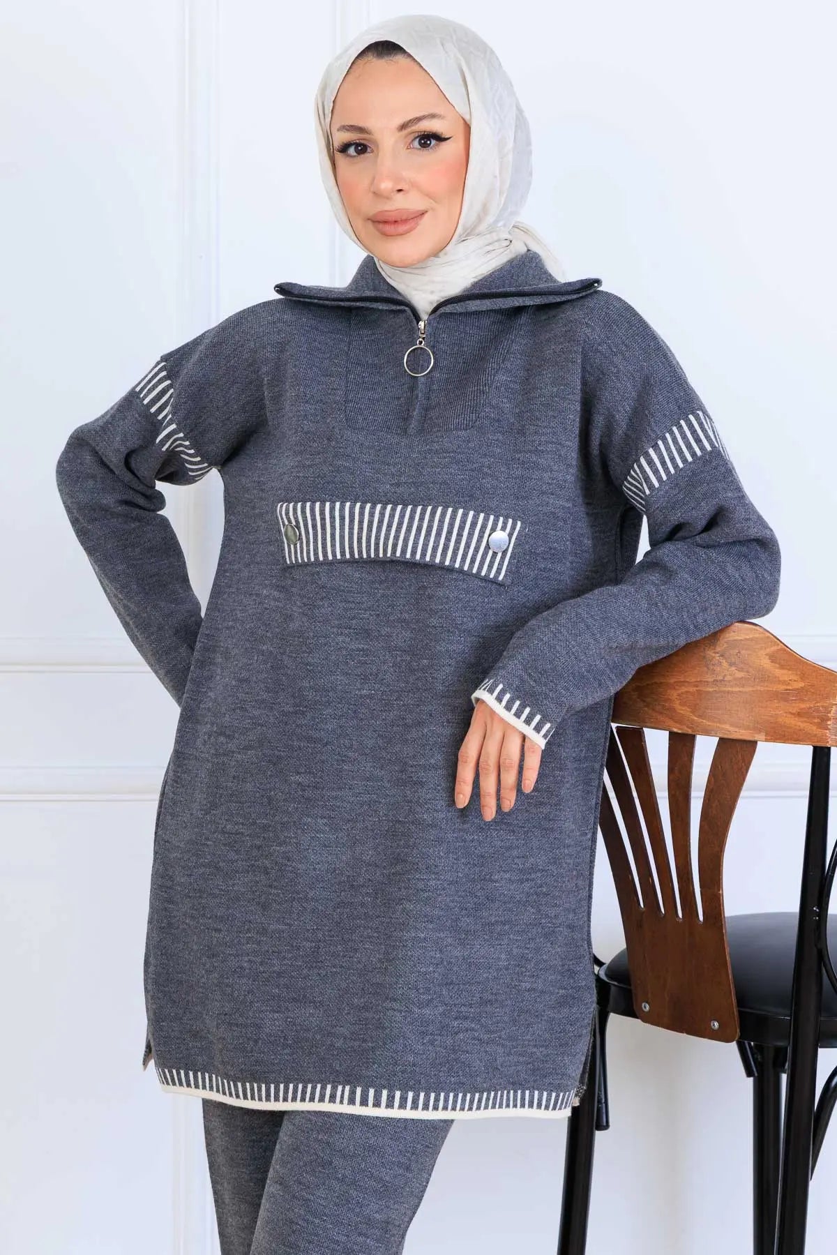 NEOMODEST Zippered Collar Knitwear Suit, view 3