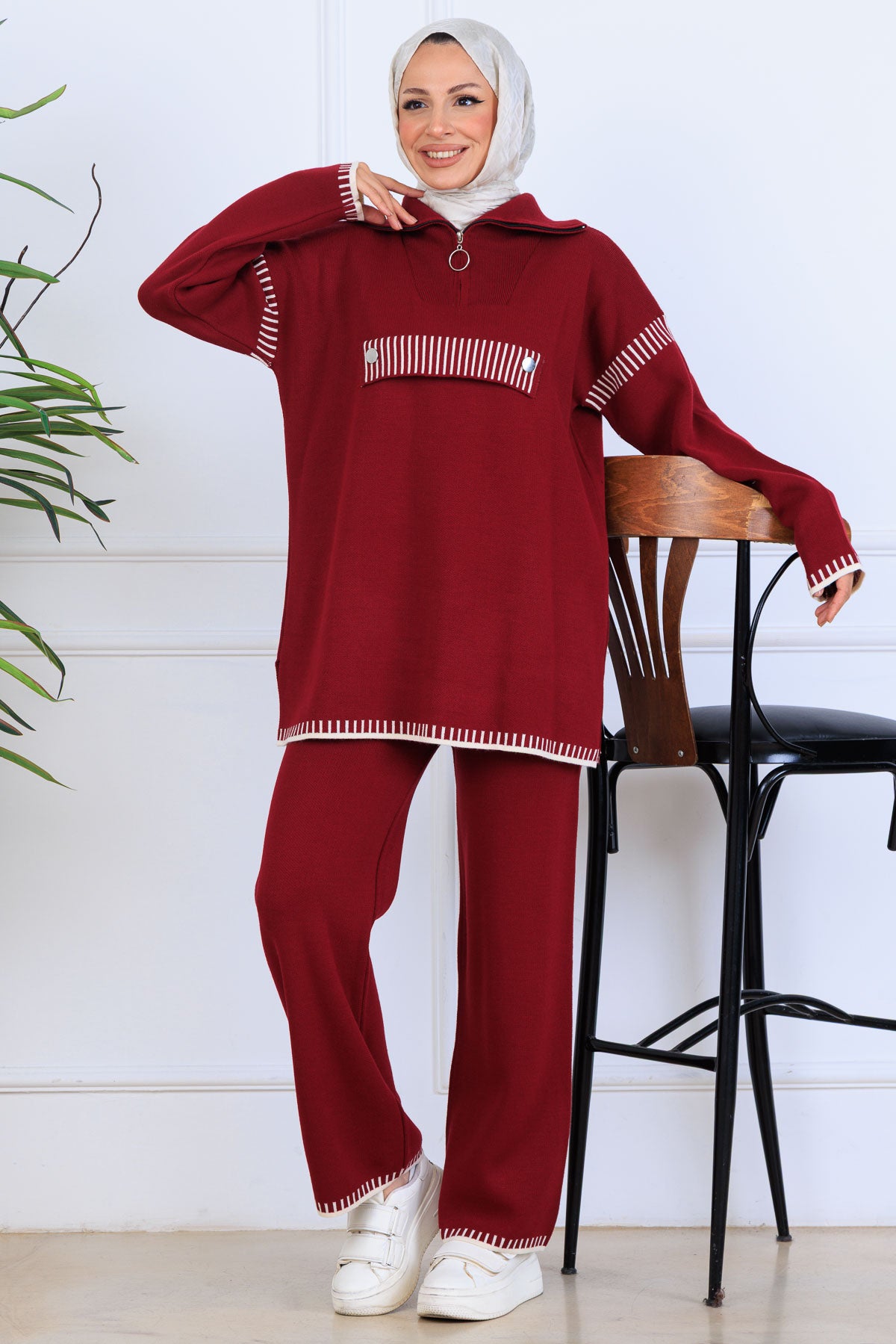 NEOMODEST Zippered Collar Knitwear Suit by NEOMODEST