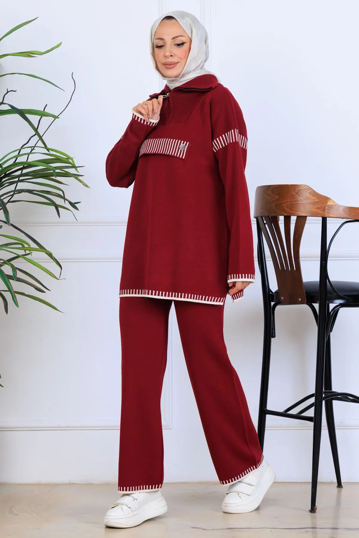 NEOMODEST Zippered Collar Knitwear Suit, view 2