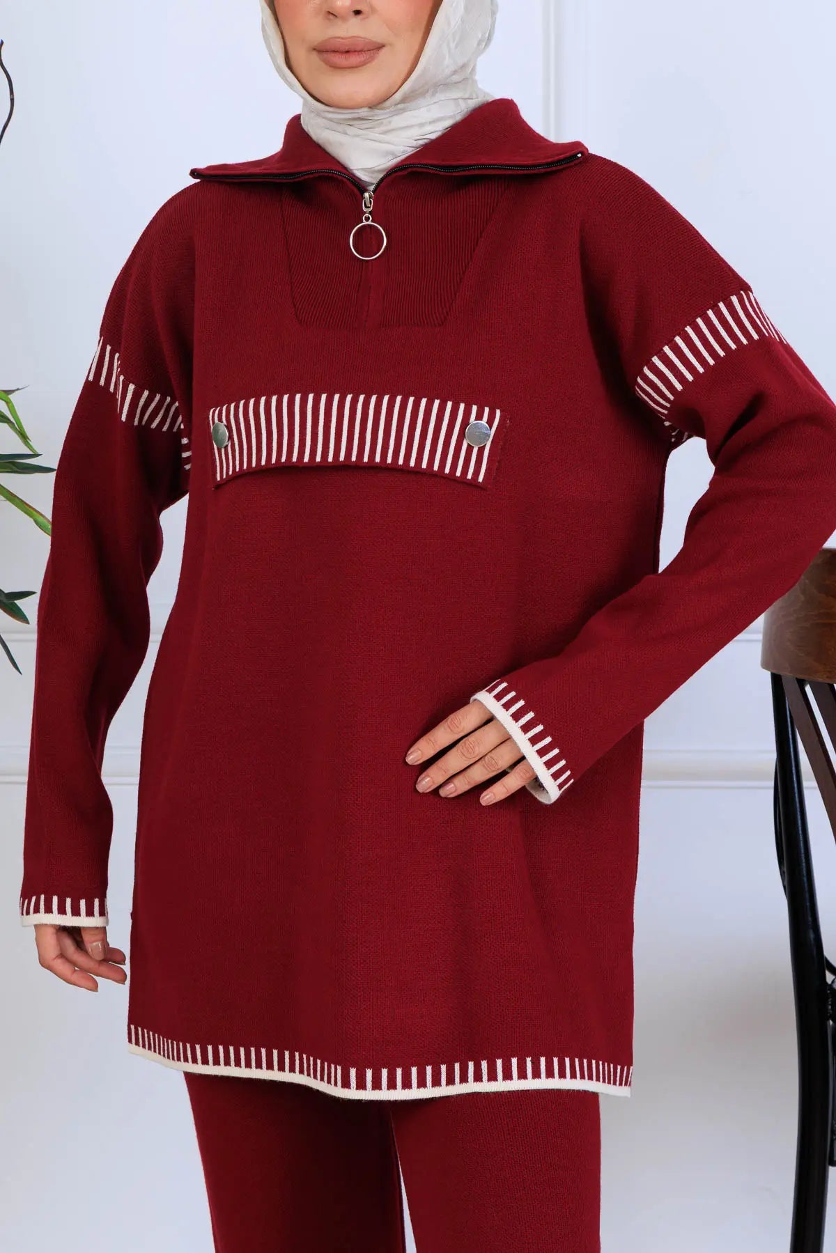 NEOMODEST Zippered Collar Knitwear Suit, view 3