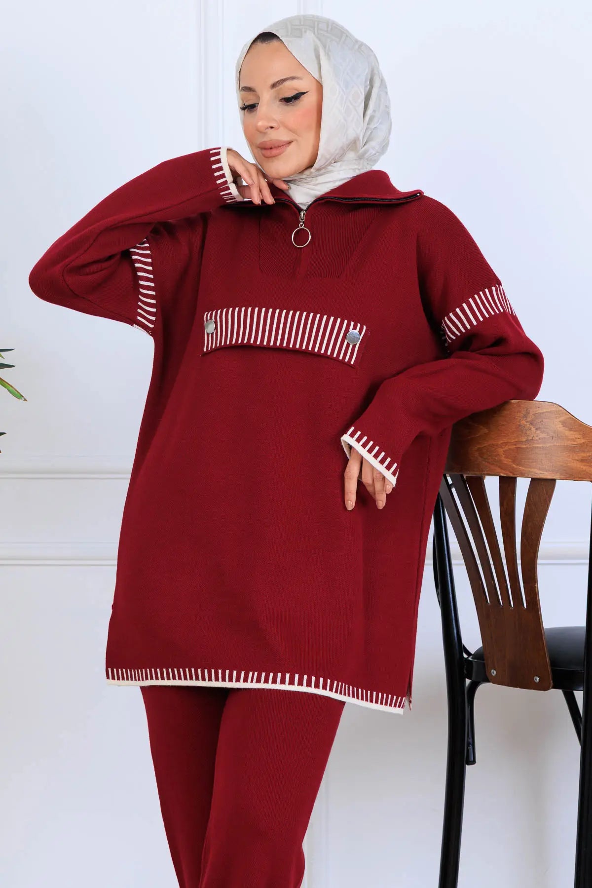 NEOMODEST Zippered Collar Knitwear Suit, view 4