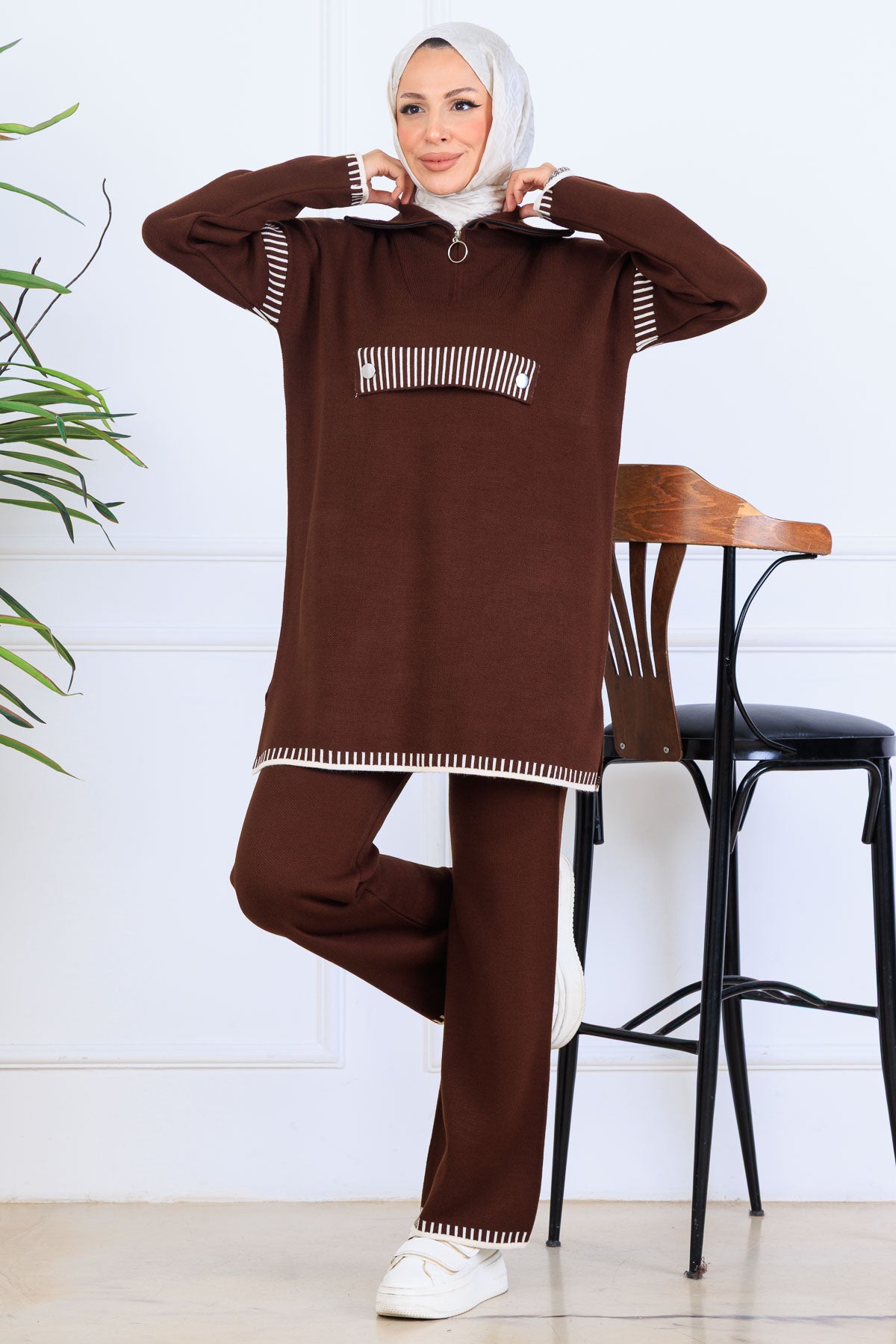 NEOMODEST Zippered Collar Knitwear Suit by NEOMODEST