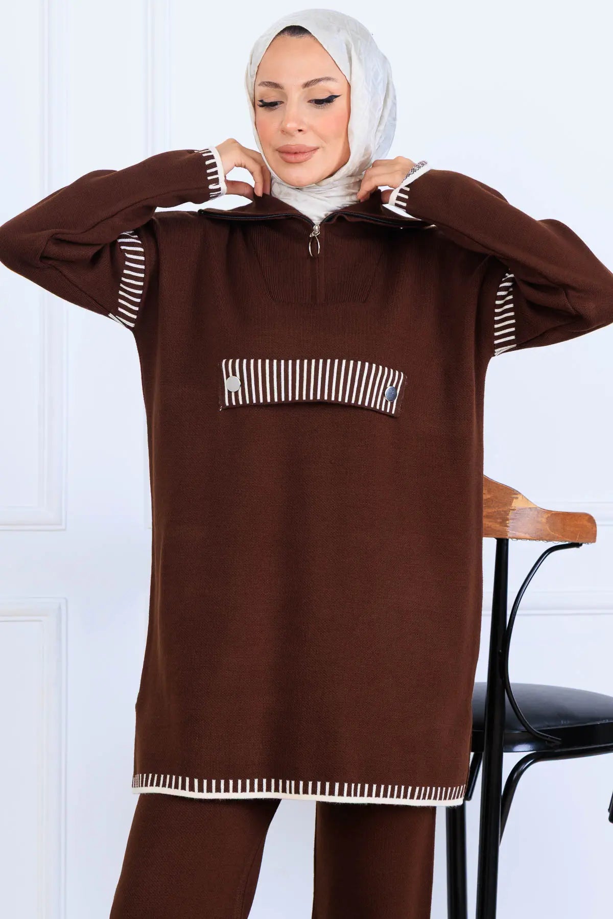 NEOMODEST Zippered Collar Knitwear Suit, view 2