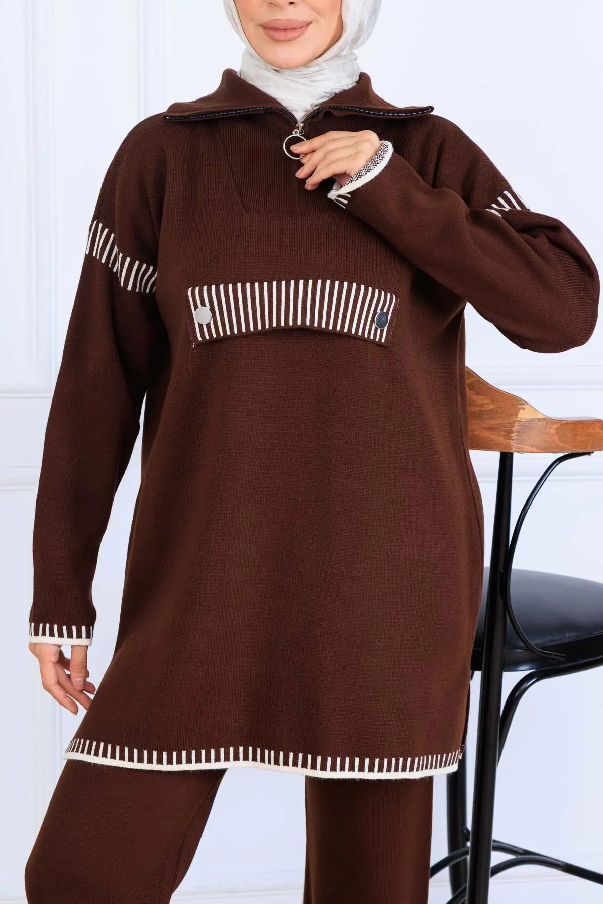 NEOMODEST Zippered Collar Knitwear Suit, view 3