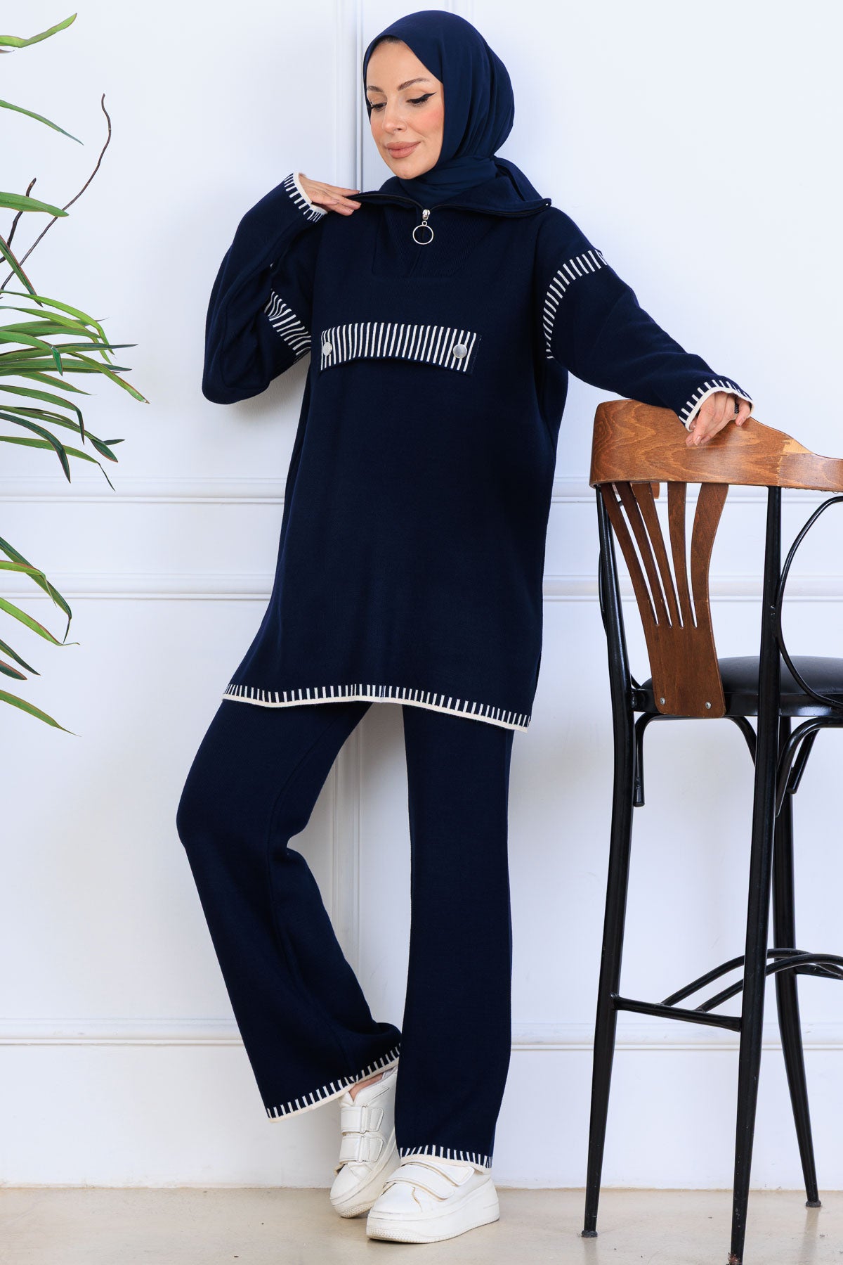 NEOMODEST Zippered Collar Knitwear Suit by NEOMODEST