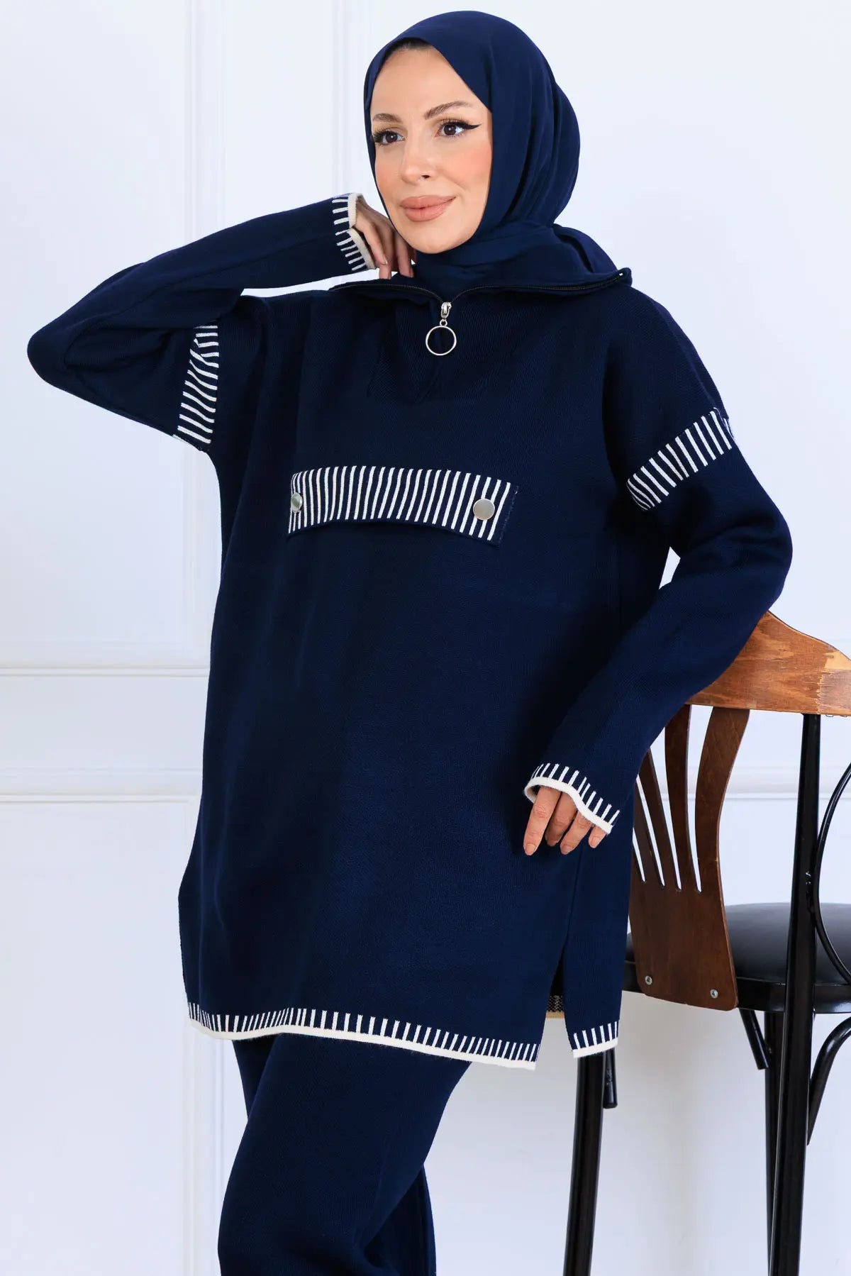 NEOMODEST Zippered Collar Knitwear Suit, view 2