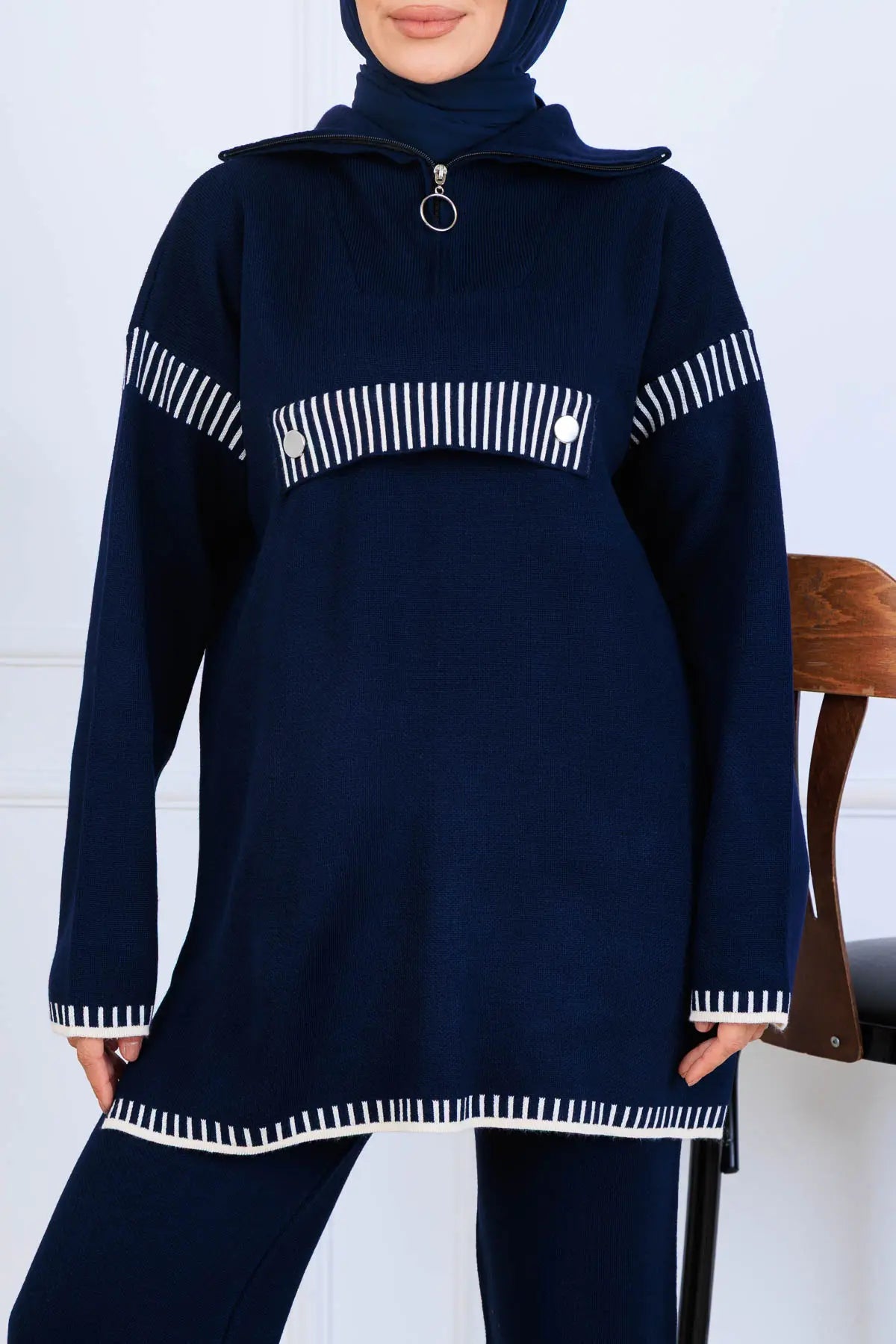 NEOMODEST Zippered Collar Knitwear Suit, view 3