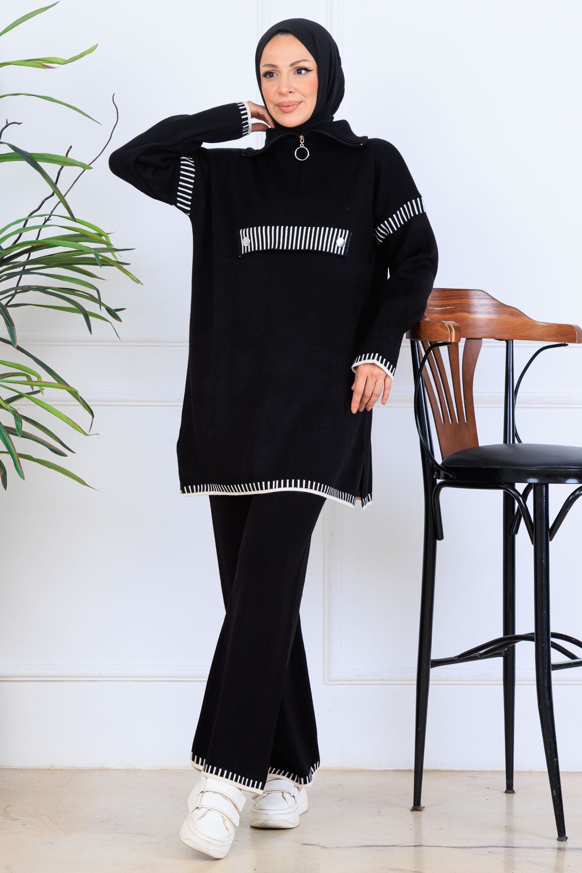 NEOMODEST Zippered Collar Knitwear Suit by NEOMODEST