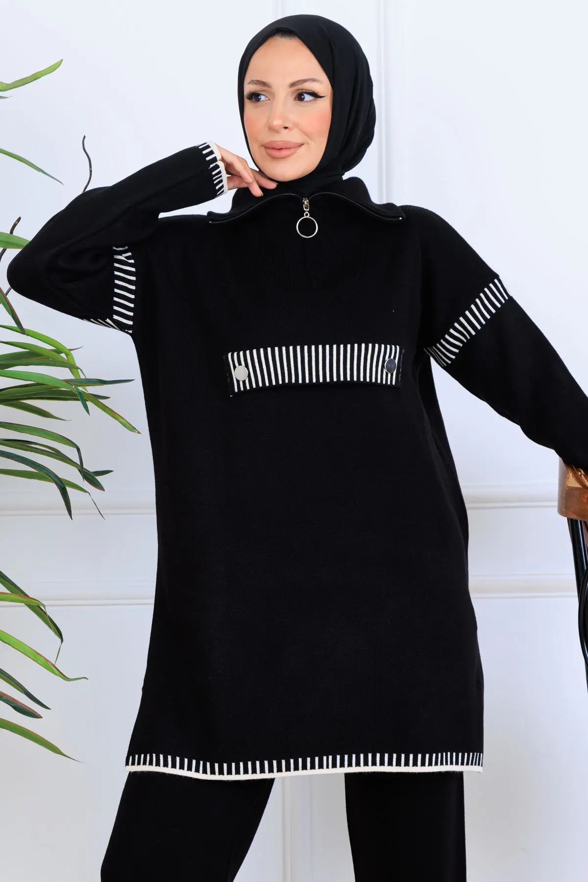 NEOMODEST Zippered Collar Knitwear Suit, view 2