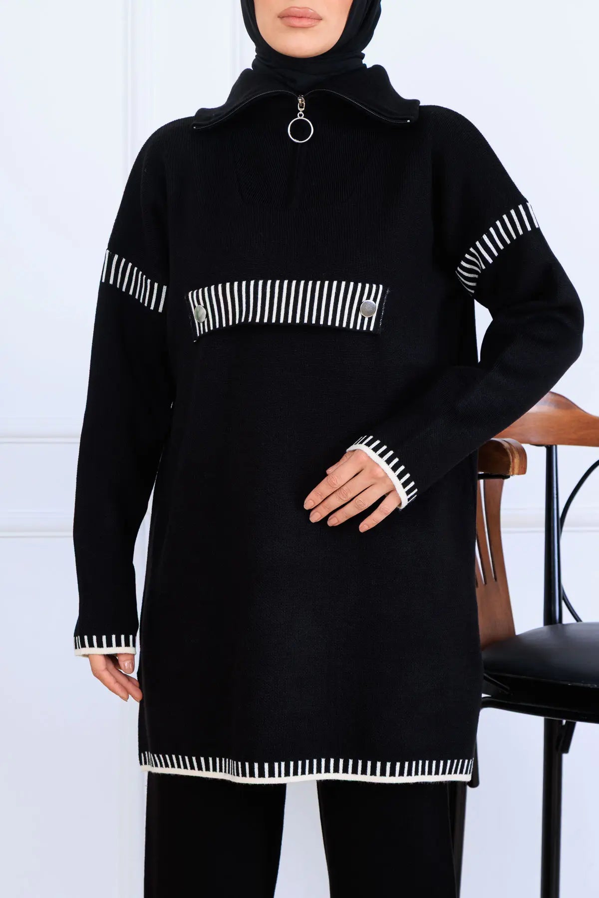 NEOMODEST Zippered Collar Knitwear Suit, view 3