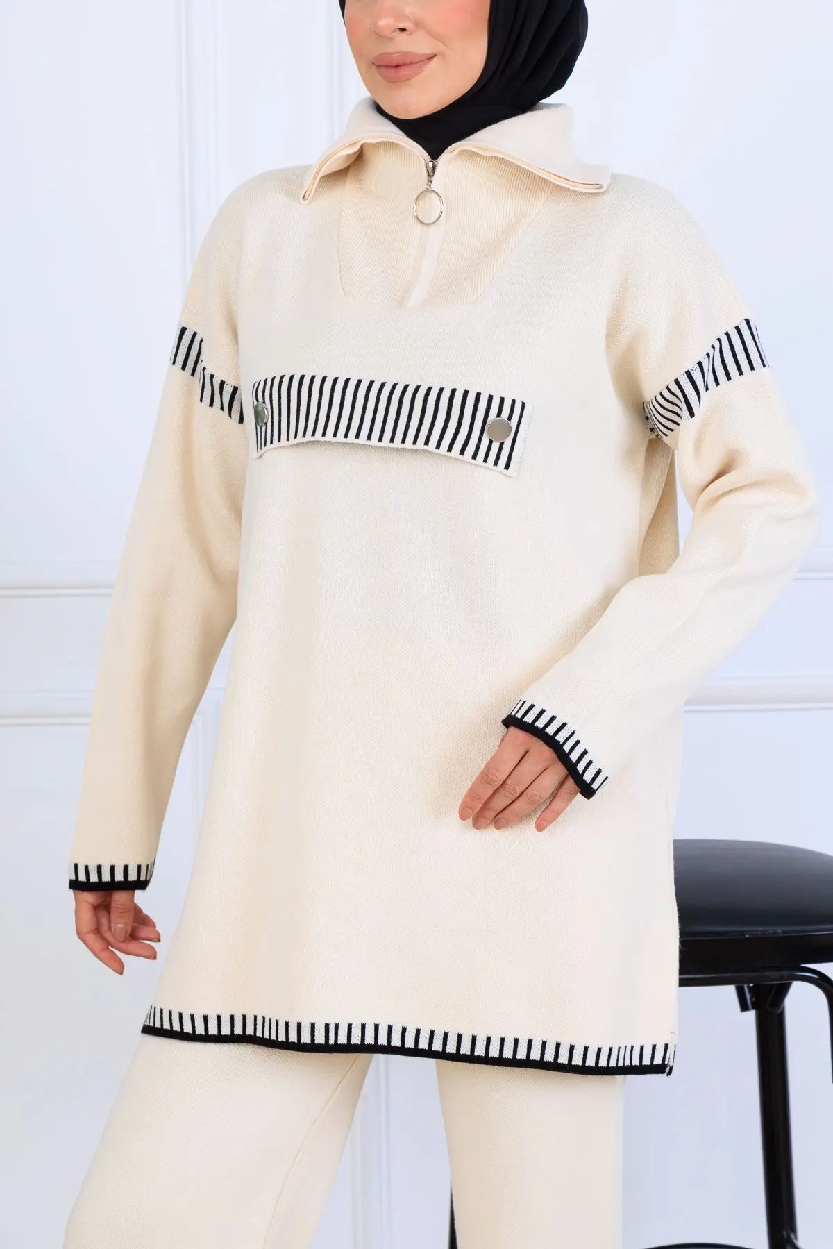 NEOMODEST Zippered Collar Knitwear Suit, view 2