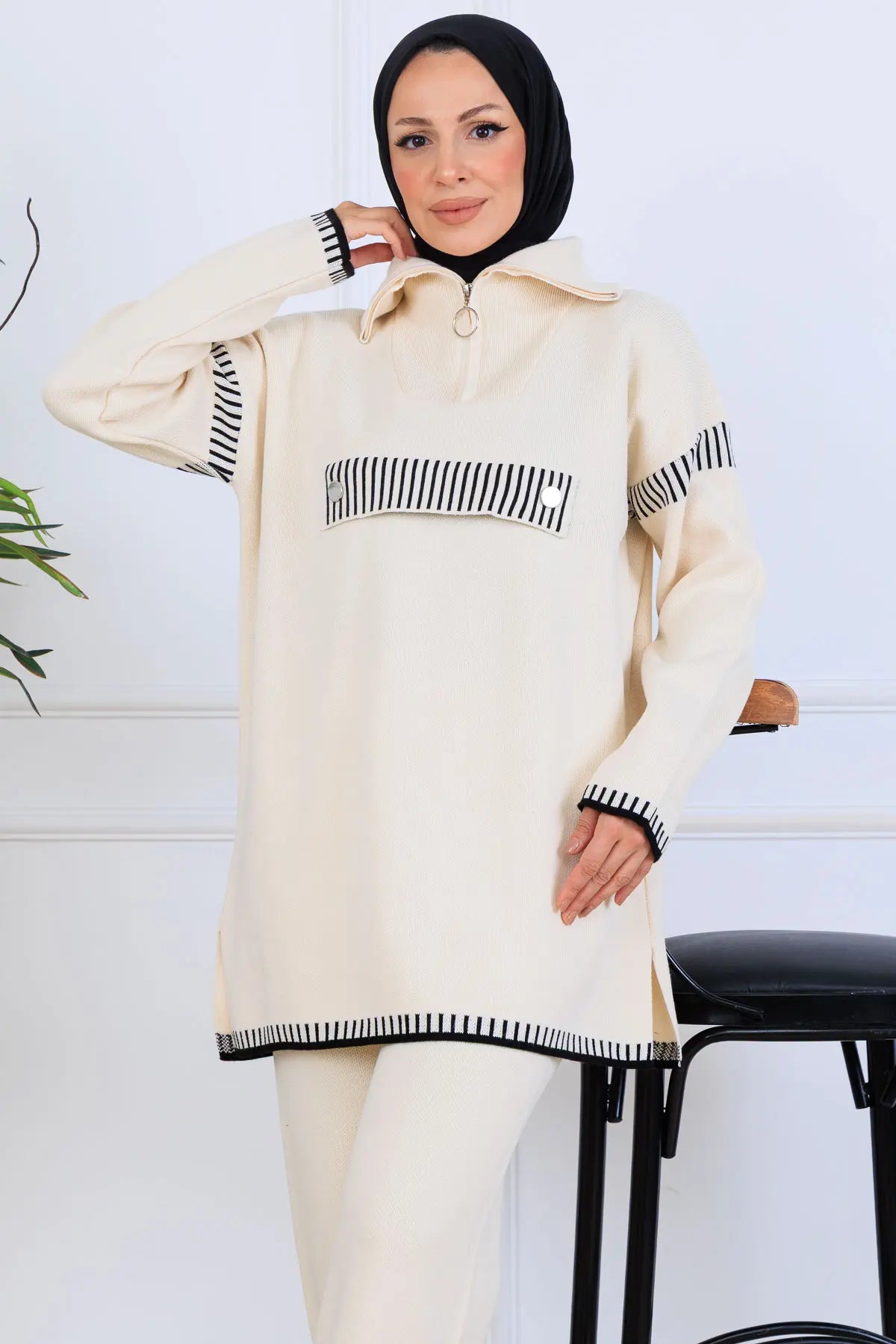 NEOMODEST Zippered Collar Knitwear Suit, view 3
