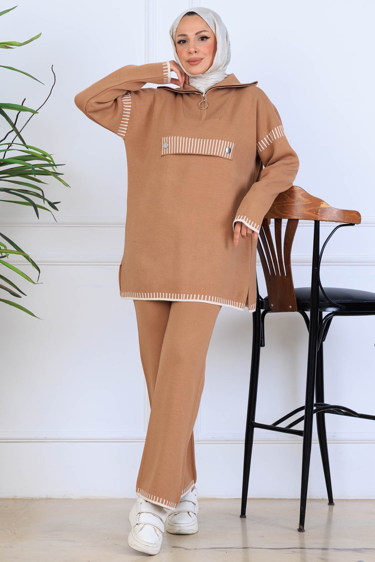 NEOMODEST Zippered Collar Knitwear Suit by NEOMODEST