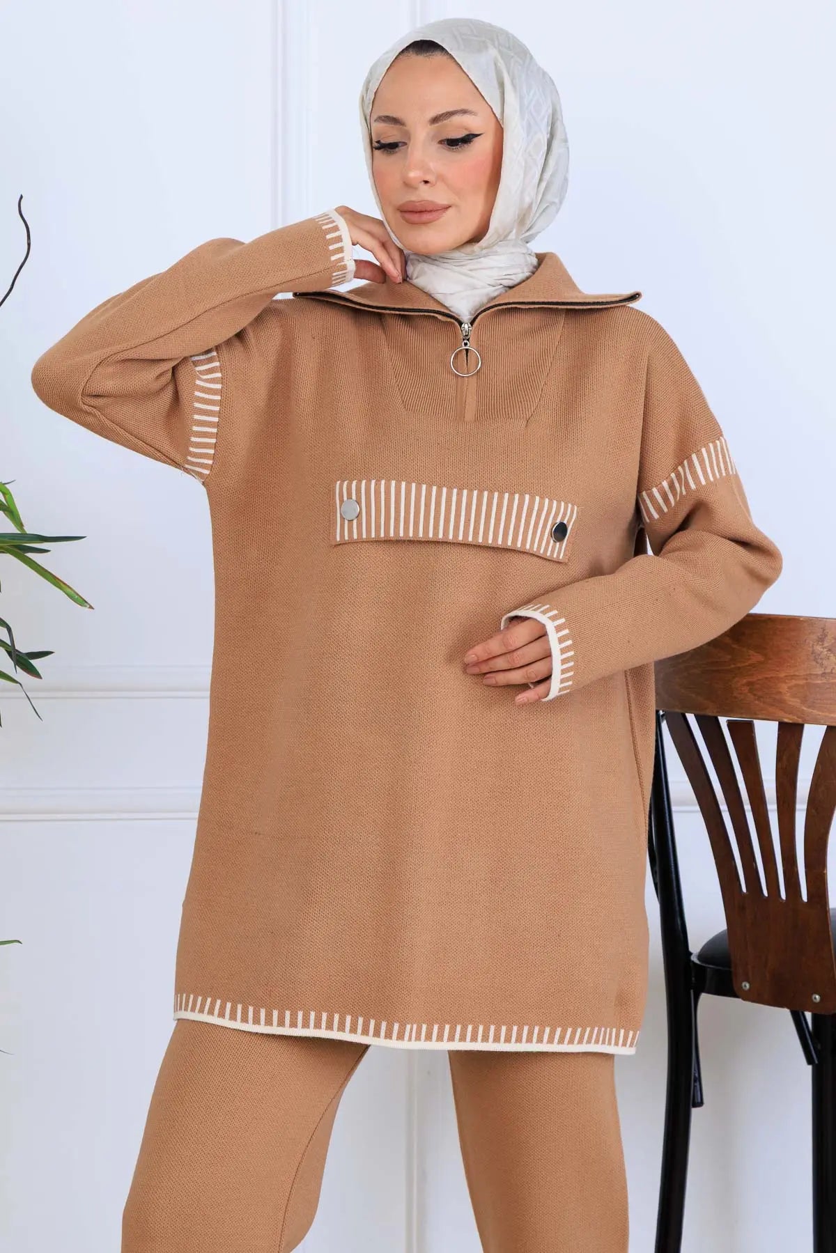 NEOMODEST Zippered Collar Knitwear Suit, view 2