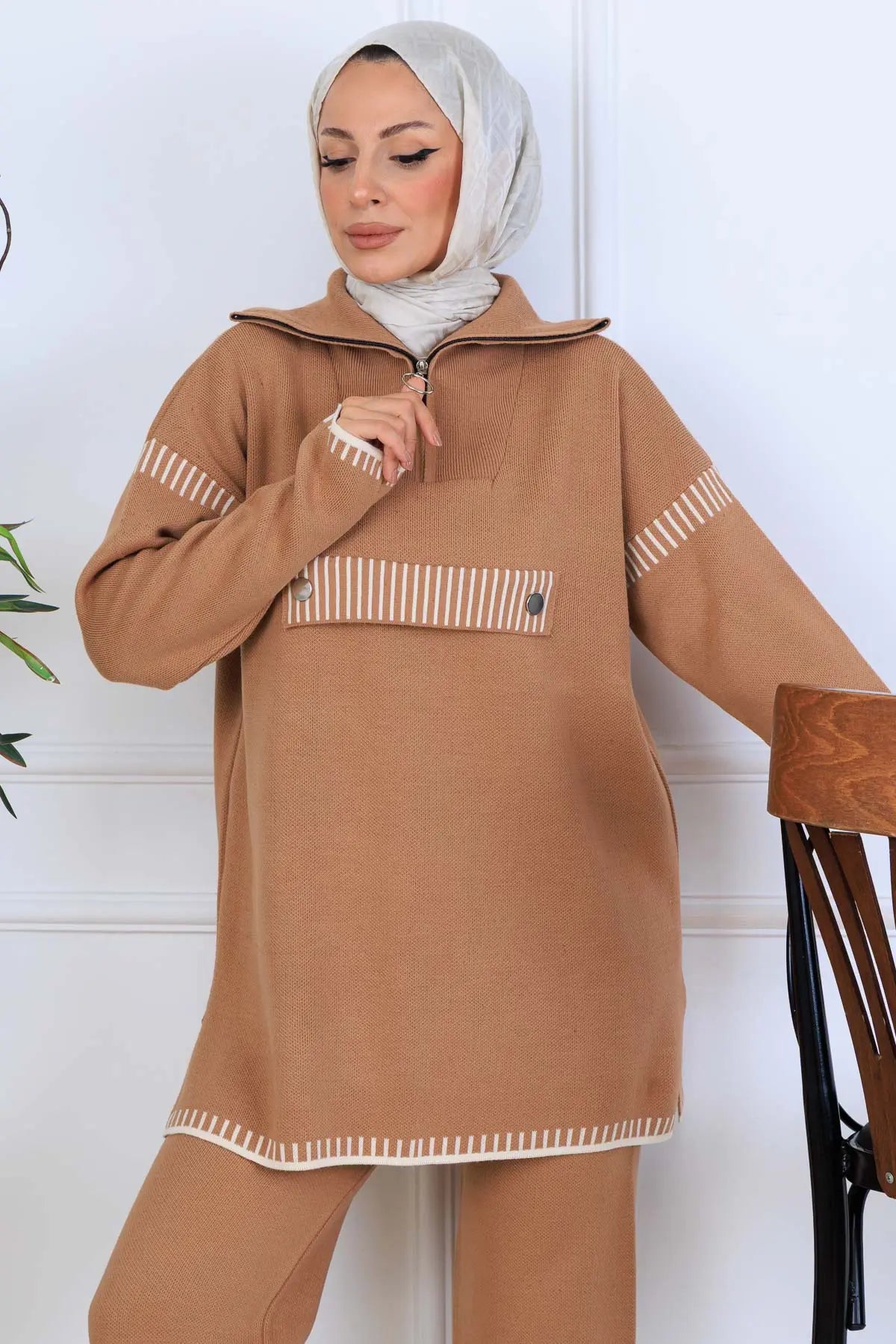 NEOMODEST Zippered Collar Knitwear Suit, view 3