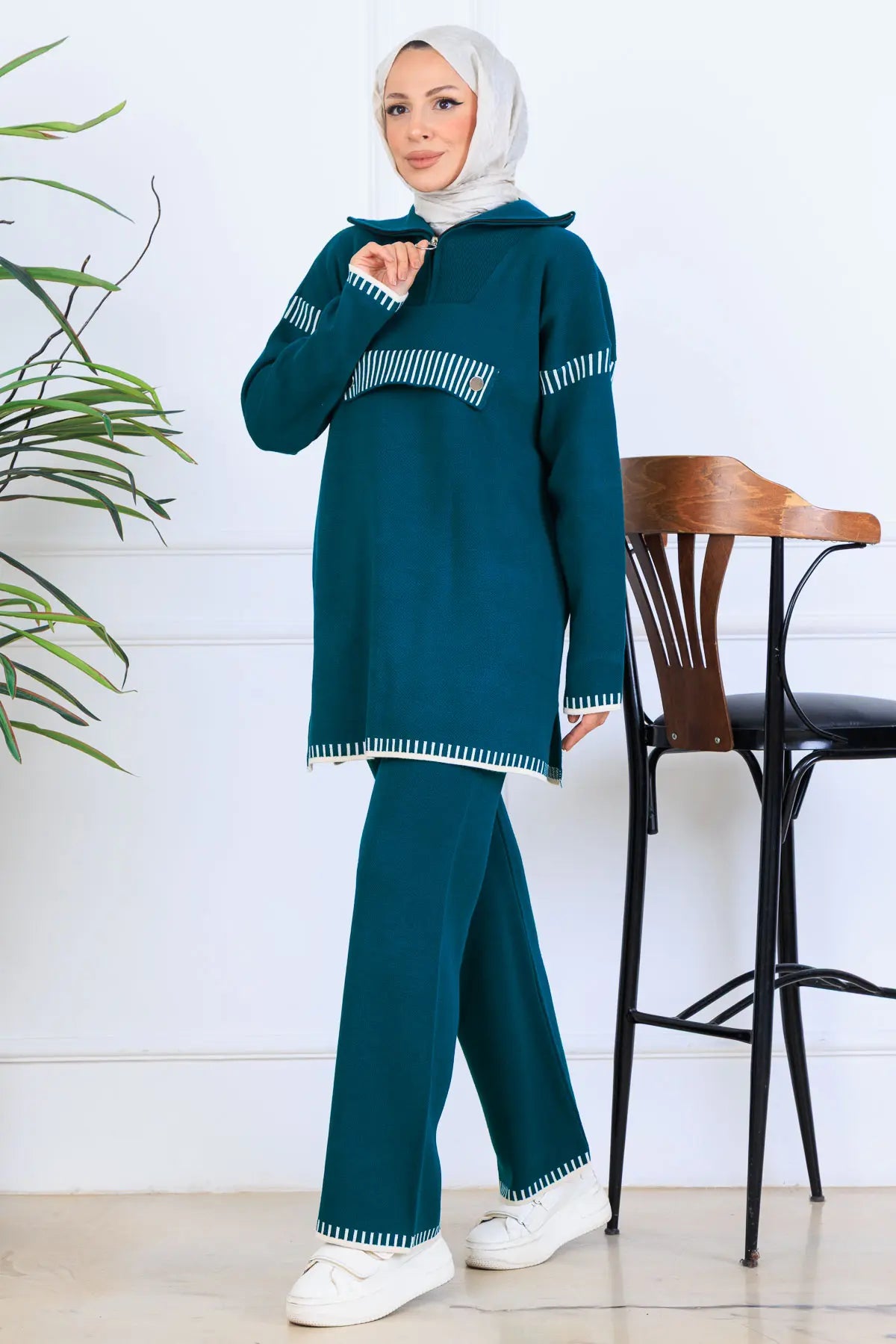Zippered Collar Knitwear Suit, view 2