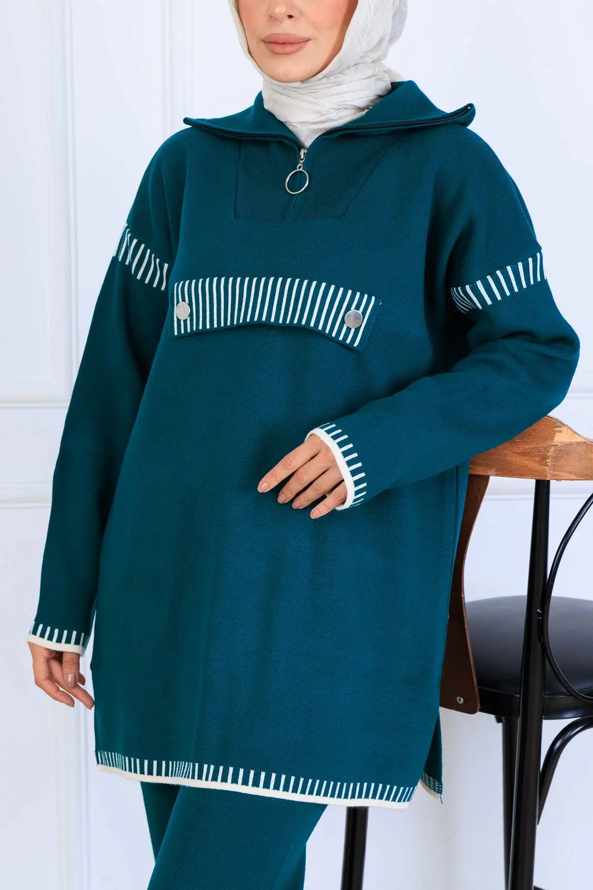 Zippered Collar Knitwear Suit, view 3