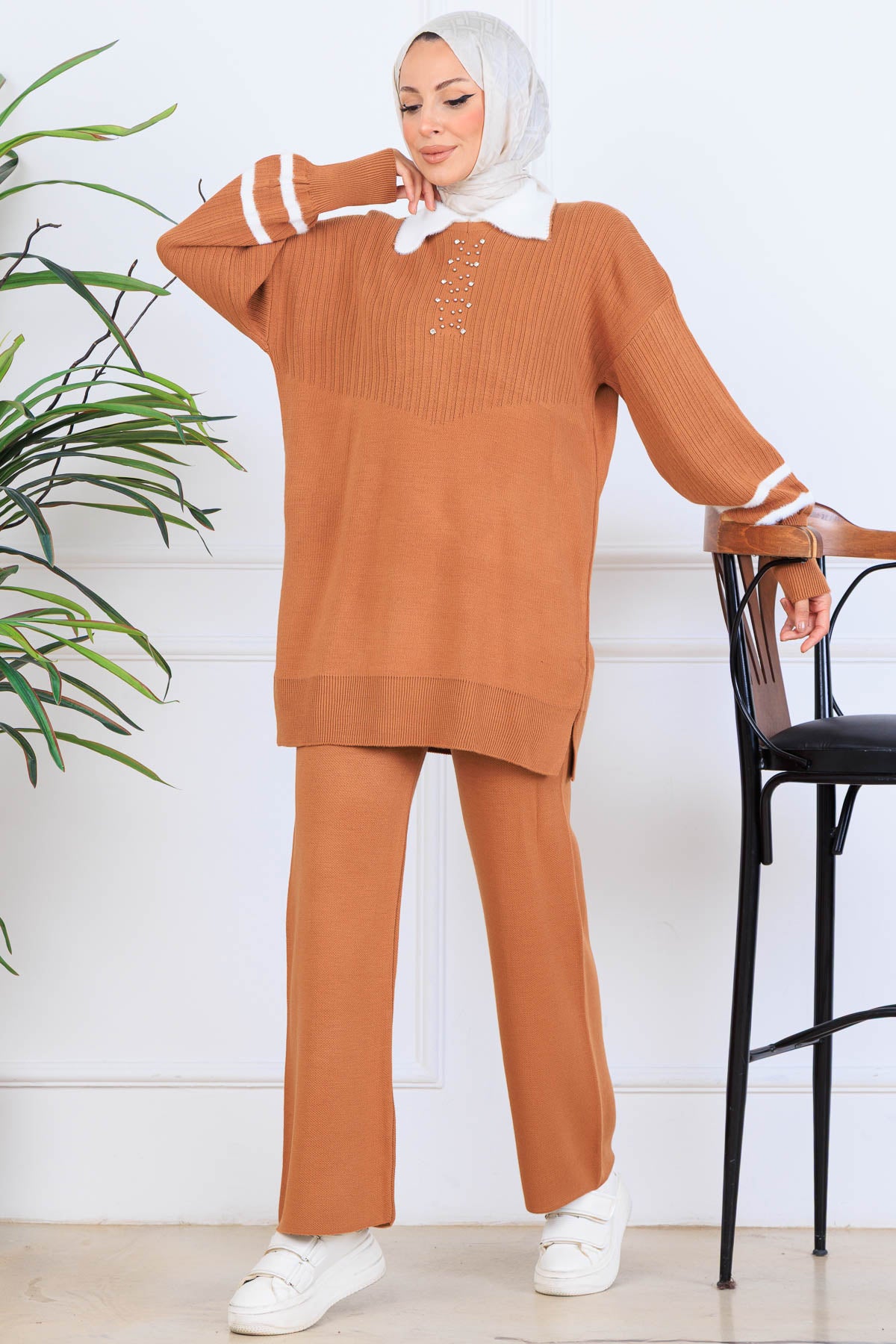 Stone-Embellished Knitwear Set by NEOMODEST