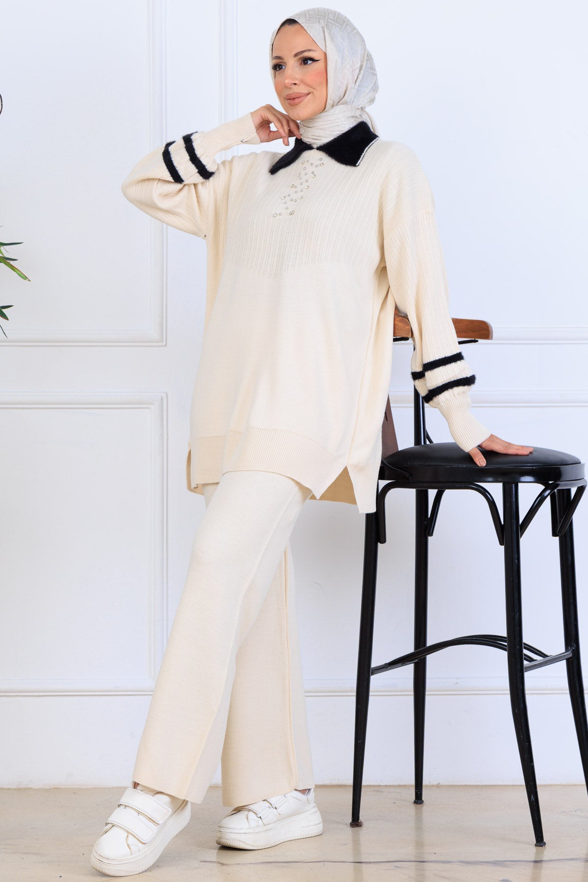 Stone-Embellished Knitwear Set by NEOMODEST