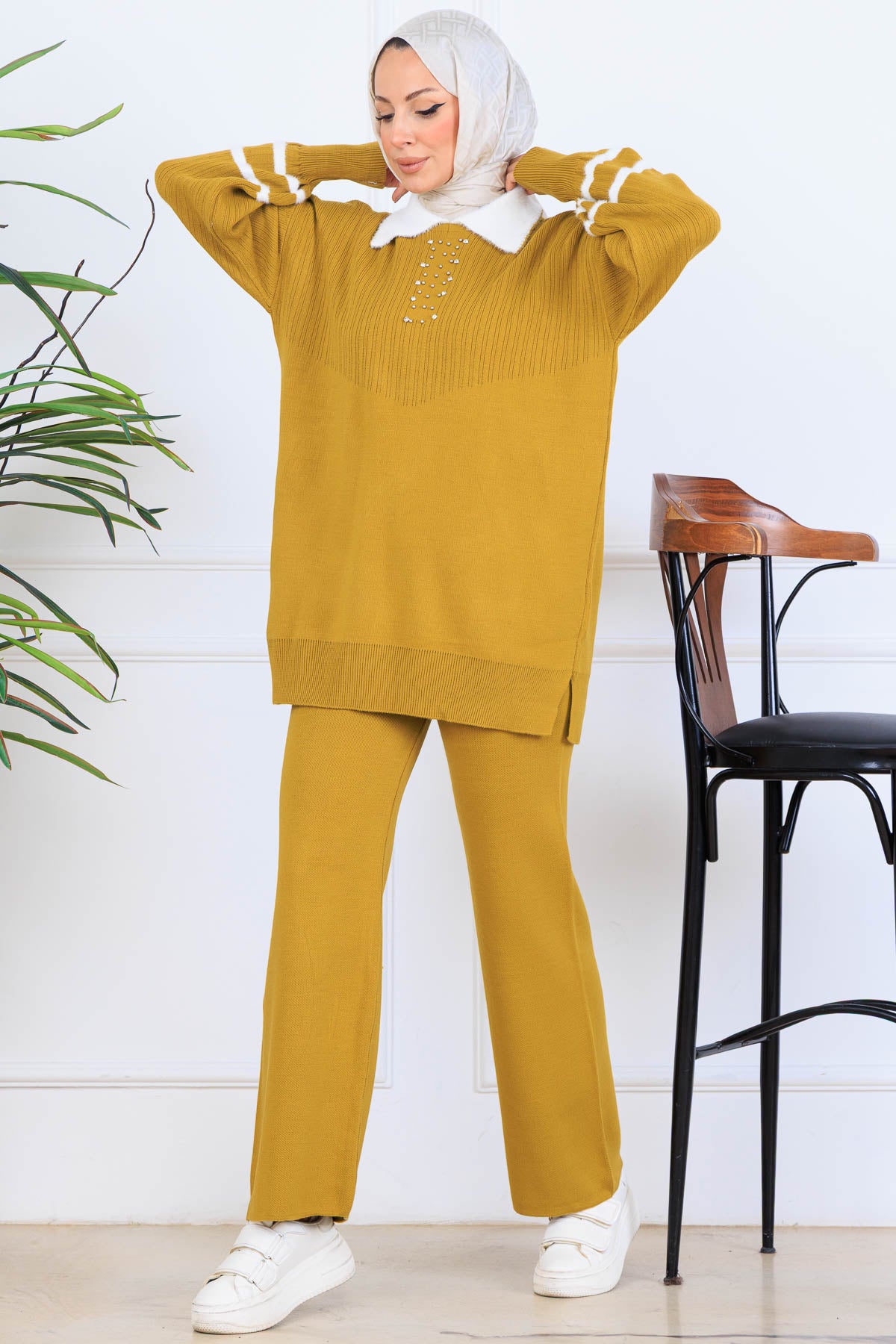 Stone-Embellished Knitwear Set by NEOMODEST