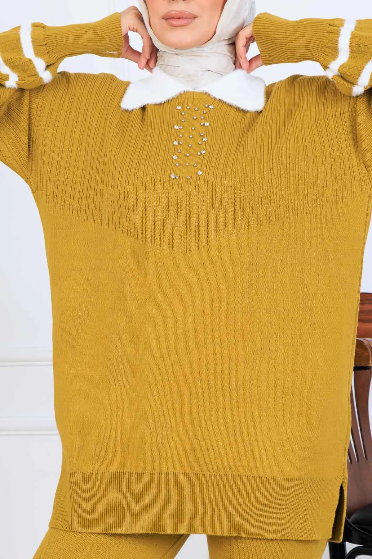 Stone-Embellished Knitwear Set, view 3