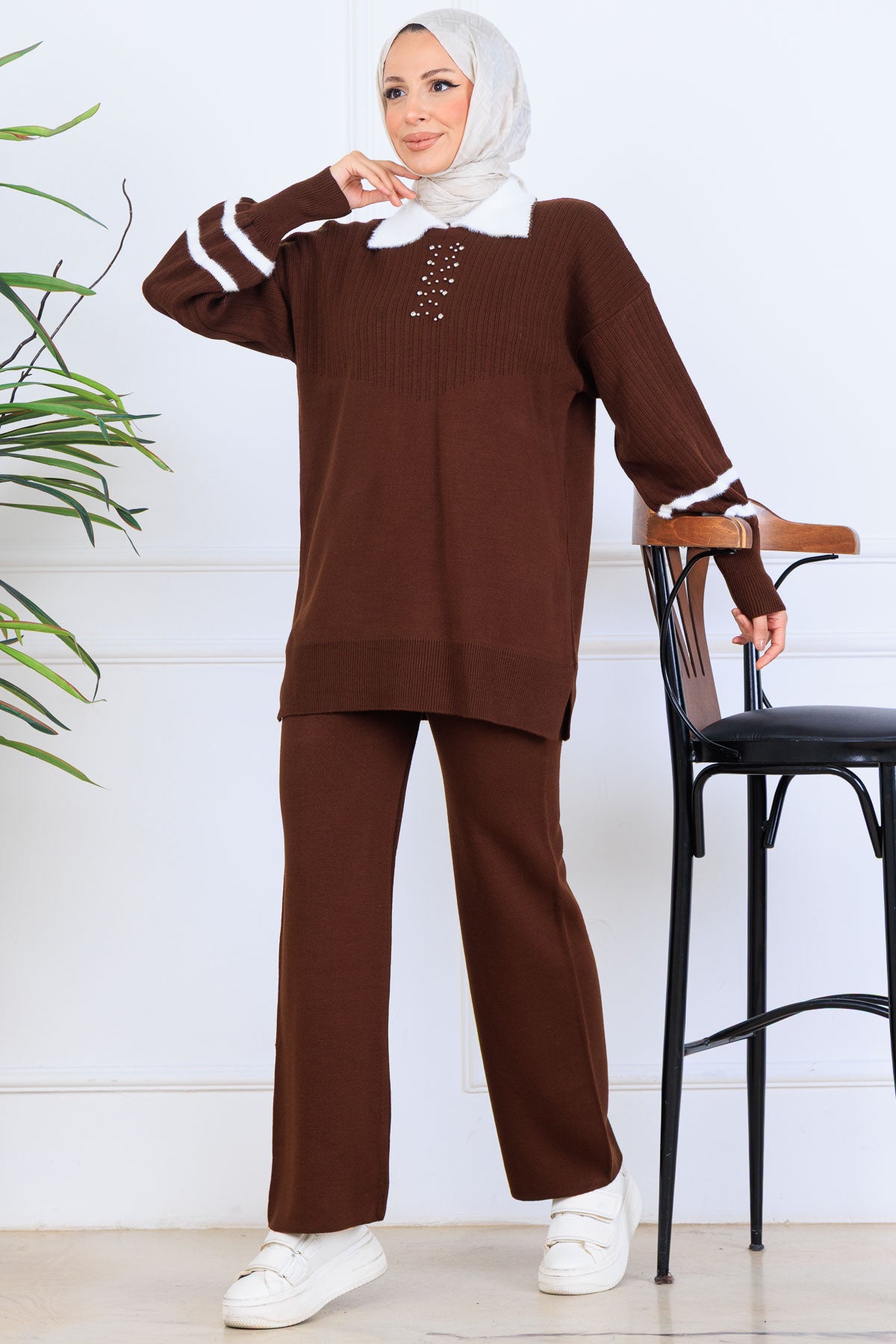 Stone-Embellished Knitwear Set by NEOMODEST