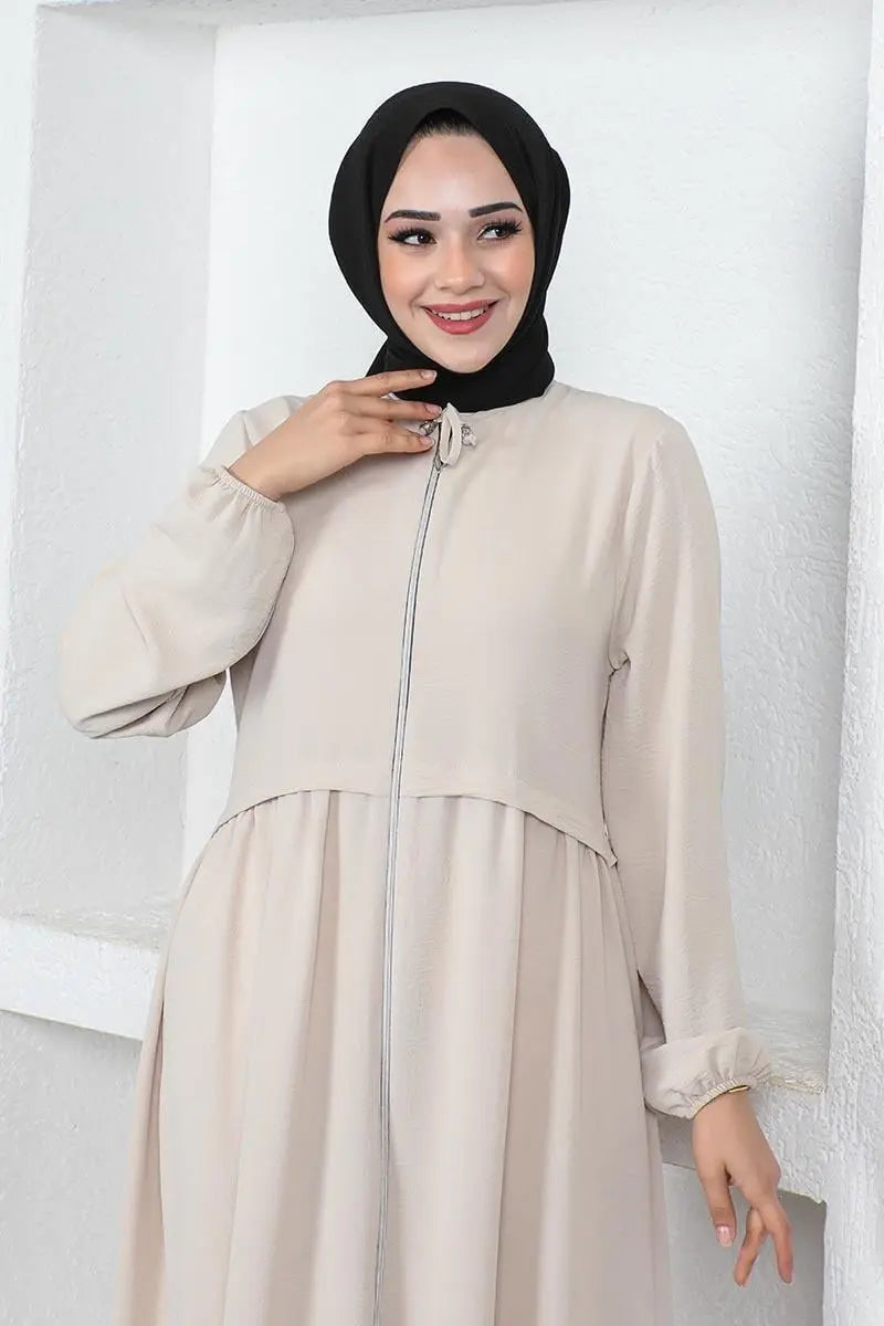 Turkish Premium Aerobin Fabric Abaya – Beige, view 3