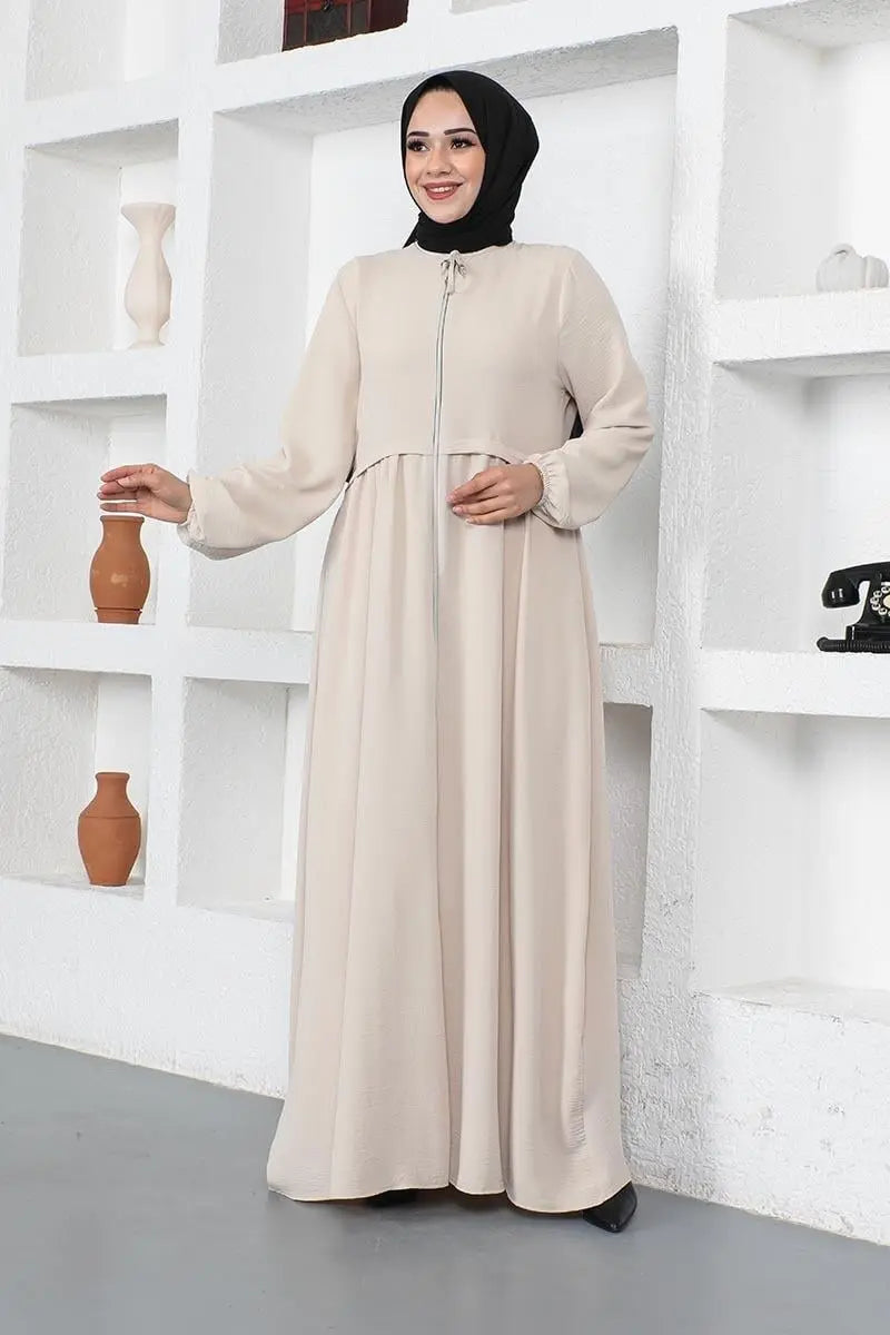 Turkish Premium Aerobin Fabric Abaya – Beige, view 4