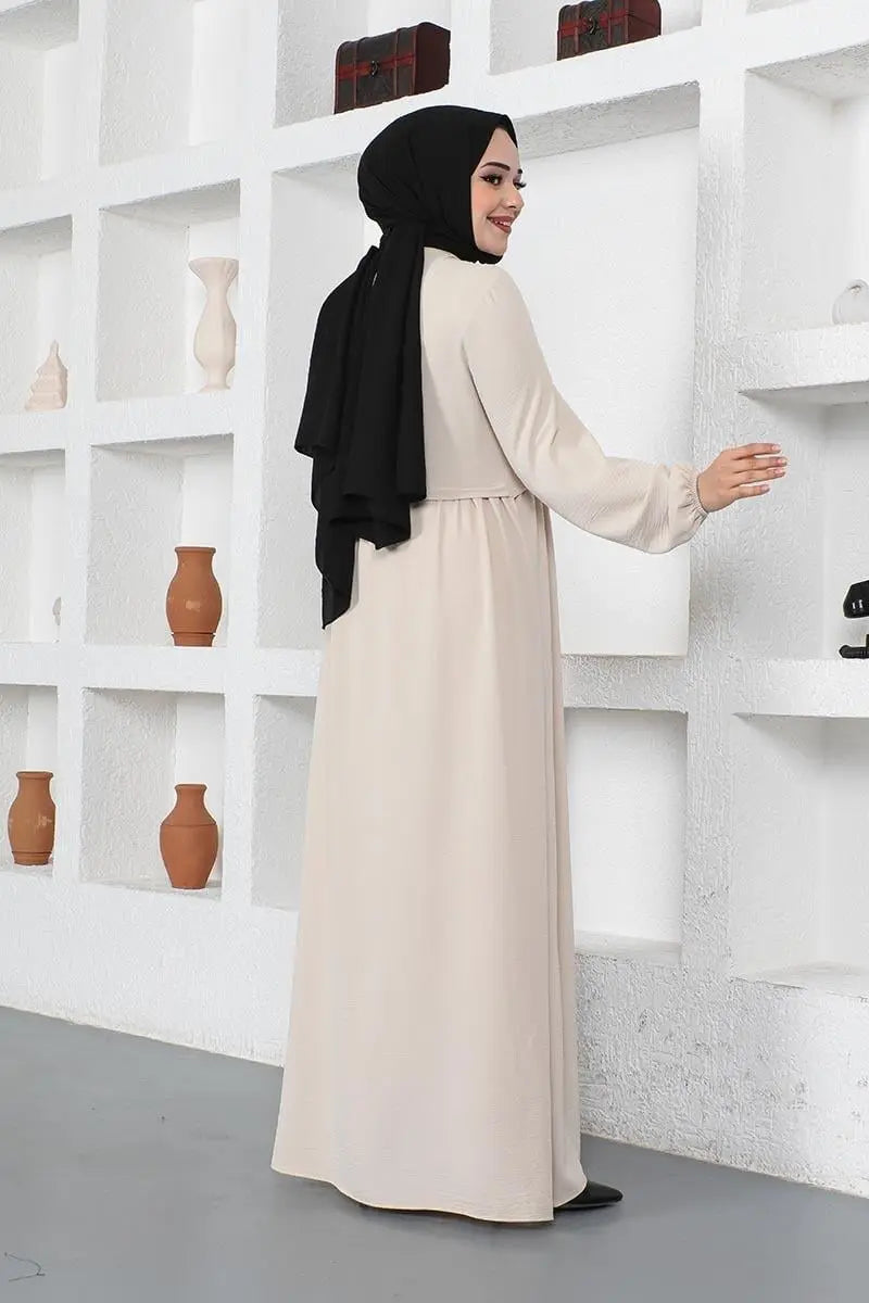Turkish Premium Aerobin Fabric Abaya – Beige, view 5