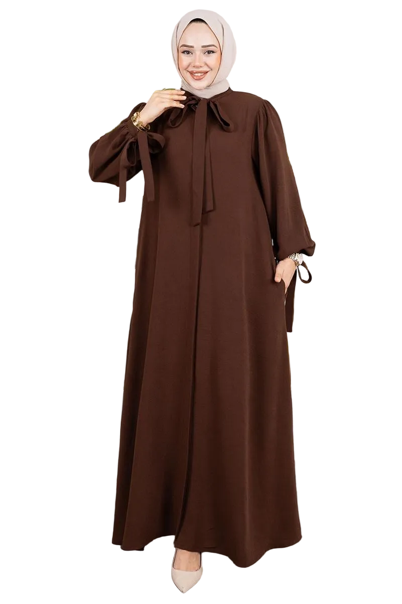 Laced Cuff Dress Abaya-Brown by NEOMODEST