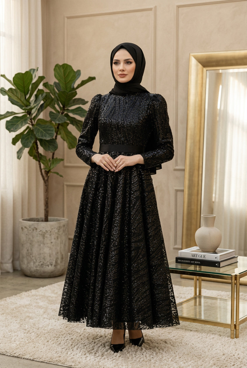 Sequined Princess Evening Dress, view 4
