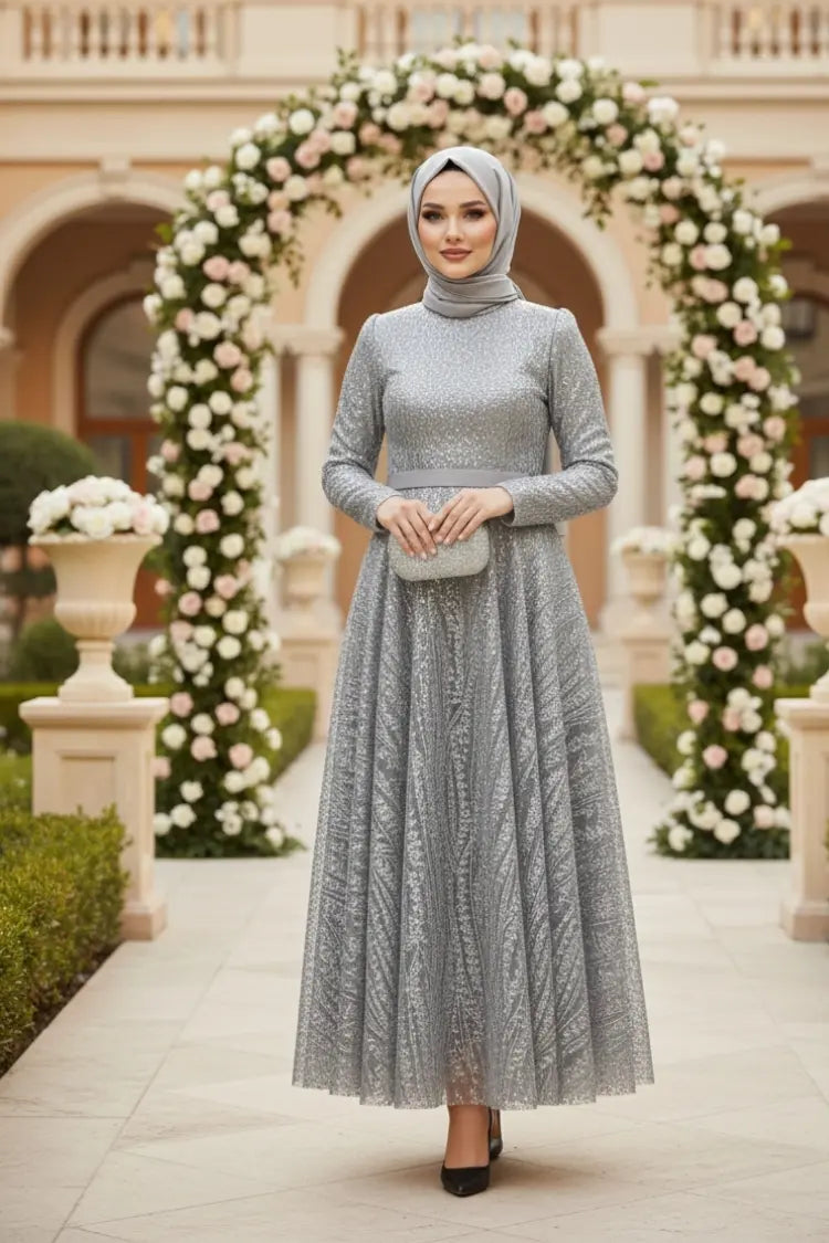 Sequined Princess Evening Dress, view 3
