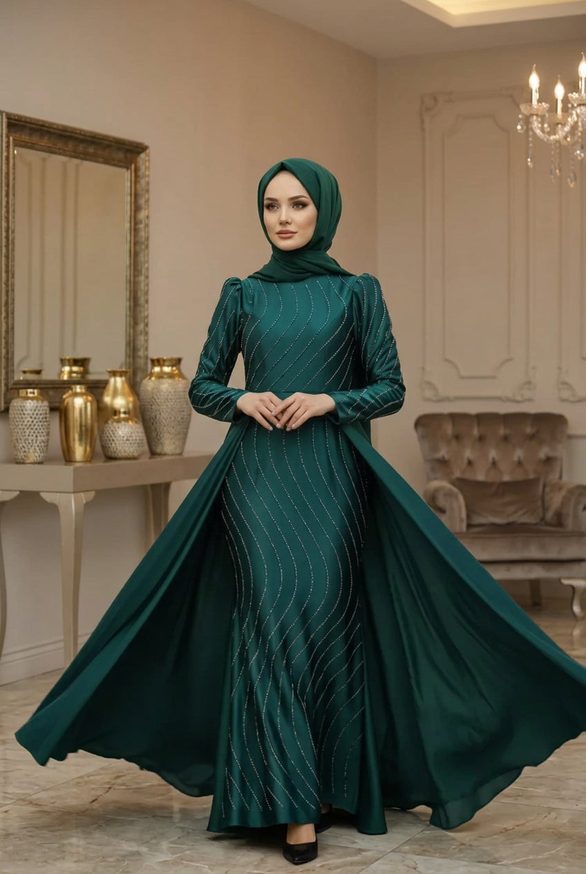 Stone Detailed Evening Dress, view 2
