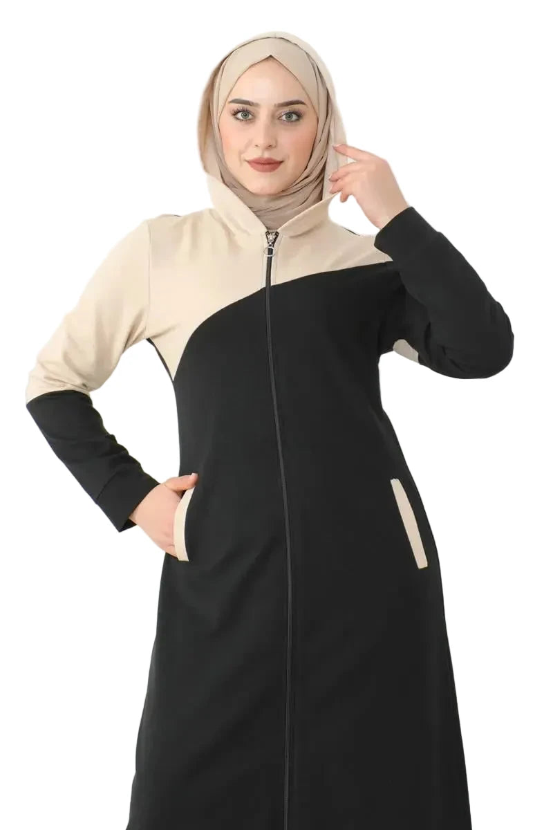 Women's Hooded Sports Abaya-Black, view 3