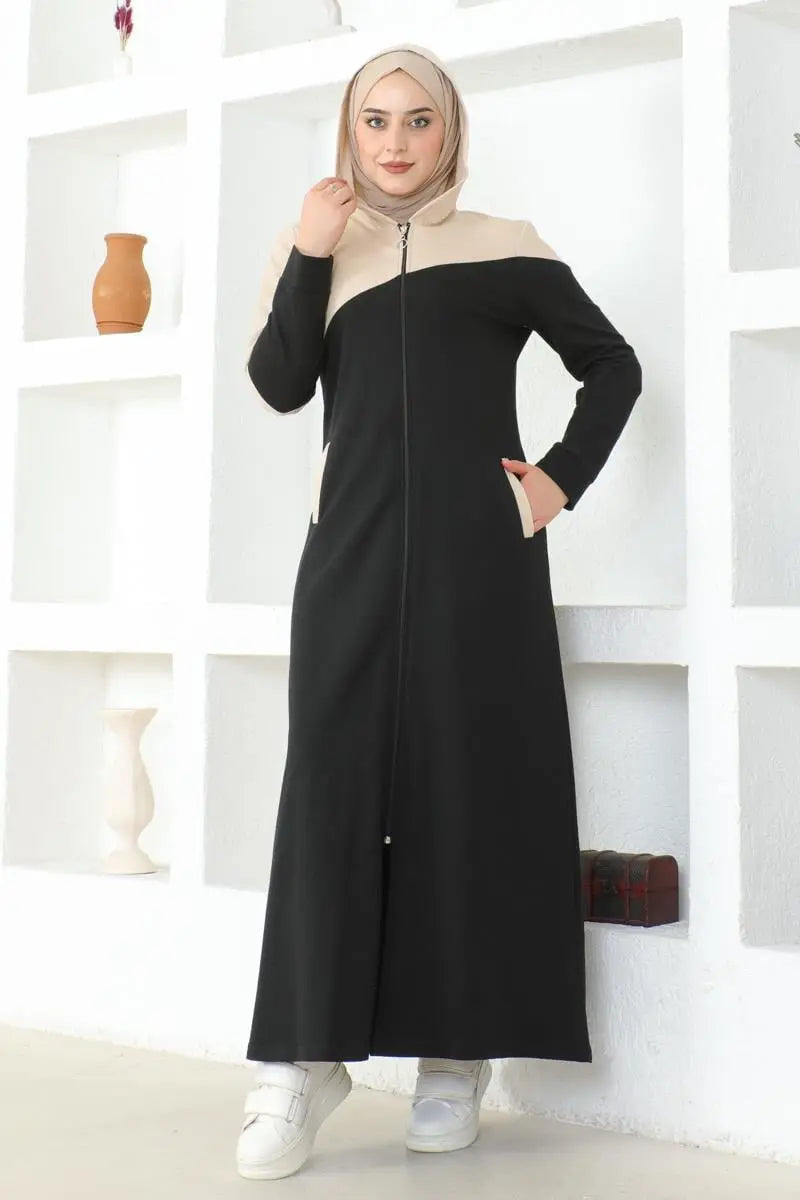 Women's Hooded Sports Abaya-Black, view 4