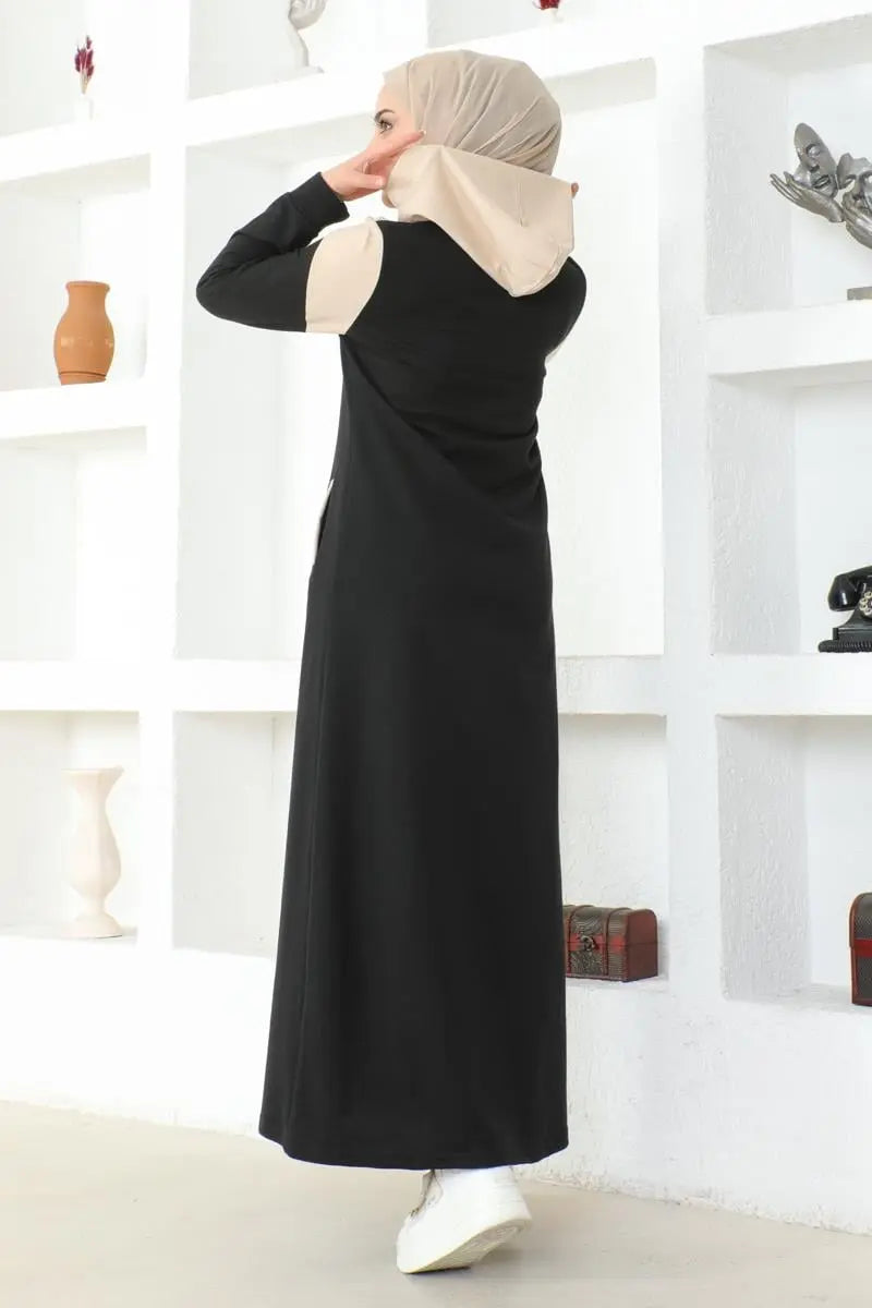 Women's Hooded Sports Abaya-Black, view 5