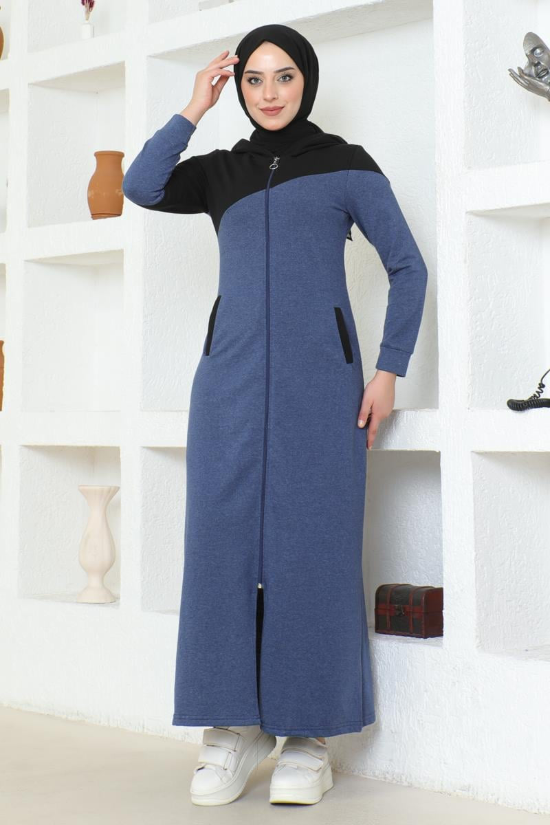 Hooded Modern Sports Abaya-Indigo by NEOMODEST