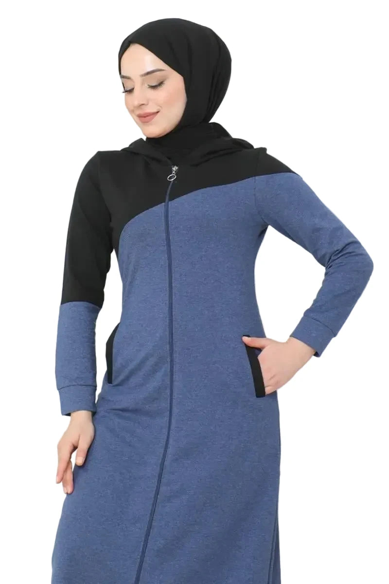Hooded Modern Sports Abaya-Indigo, view 2