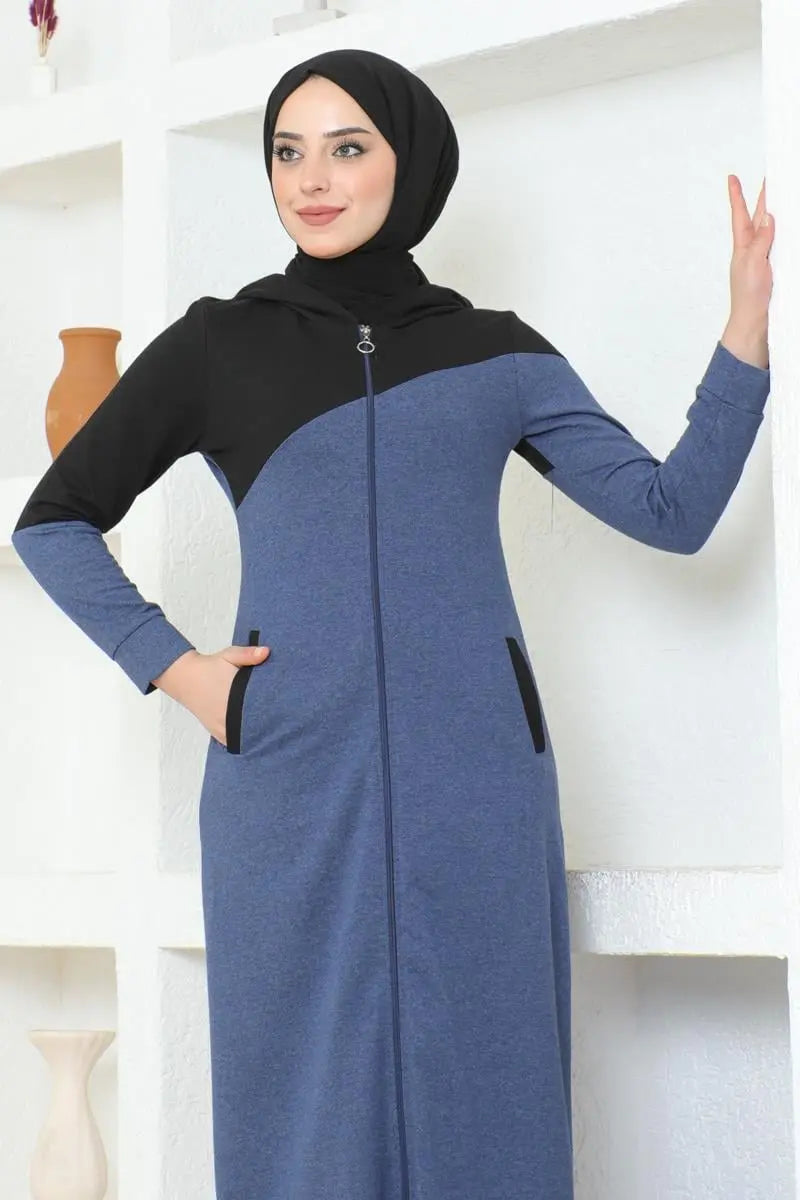 Hooded Modern Sports Abaya-Indigo, view 3