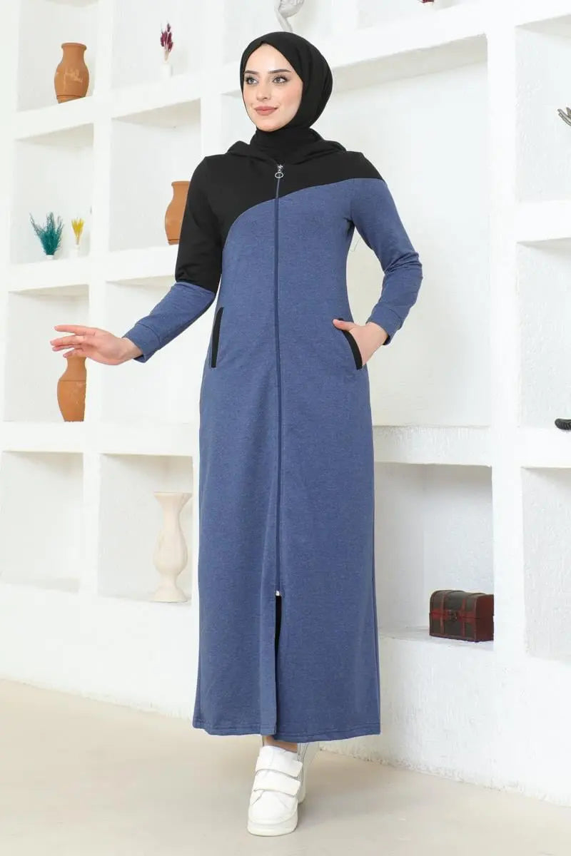 Hooded Modern Sports Abaya-Indigo, view 4
